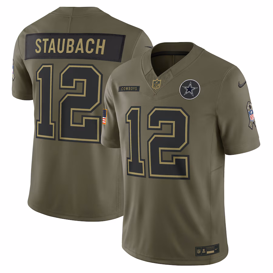 Roger Staubach Dallas Cowboys  2025 Salute to Service Retired Limited Jersey - Olive