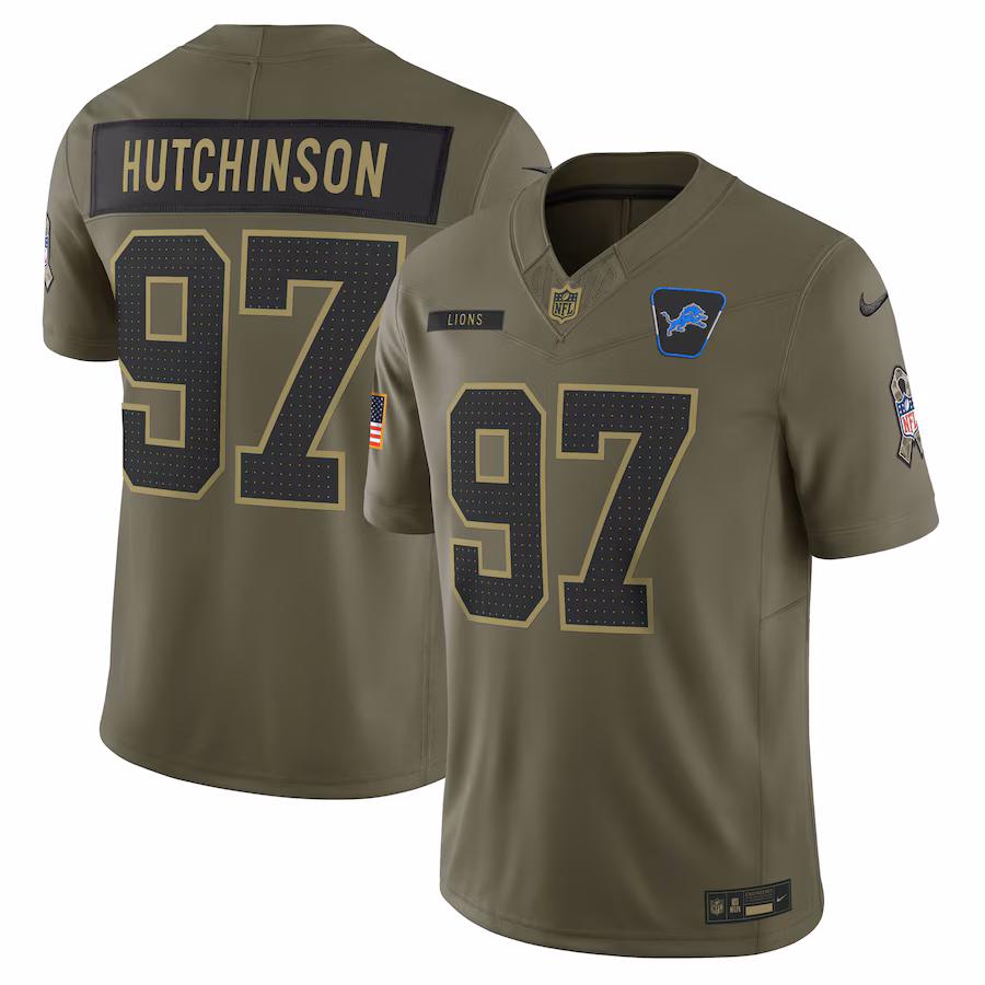 Aidan Hutchinson Detroit Lions  2025 Salute to Service Limited Jersey - (Olive 、Blue/Black、Arctic Camo、Blue 、White 、Black )