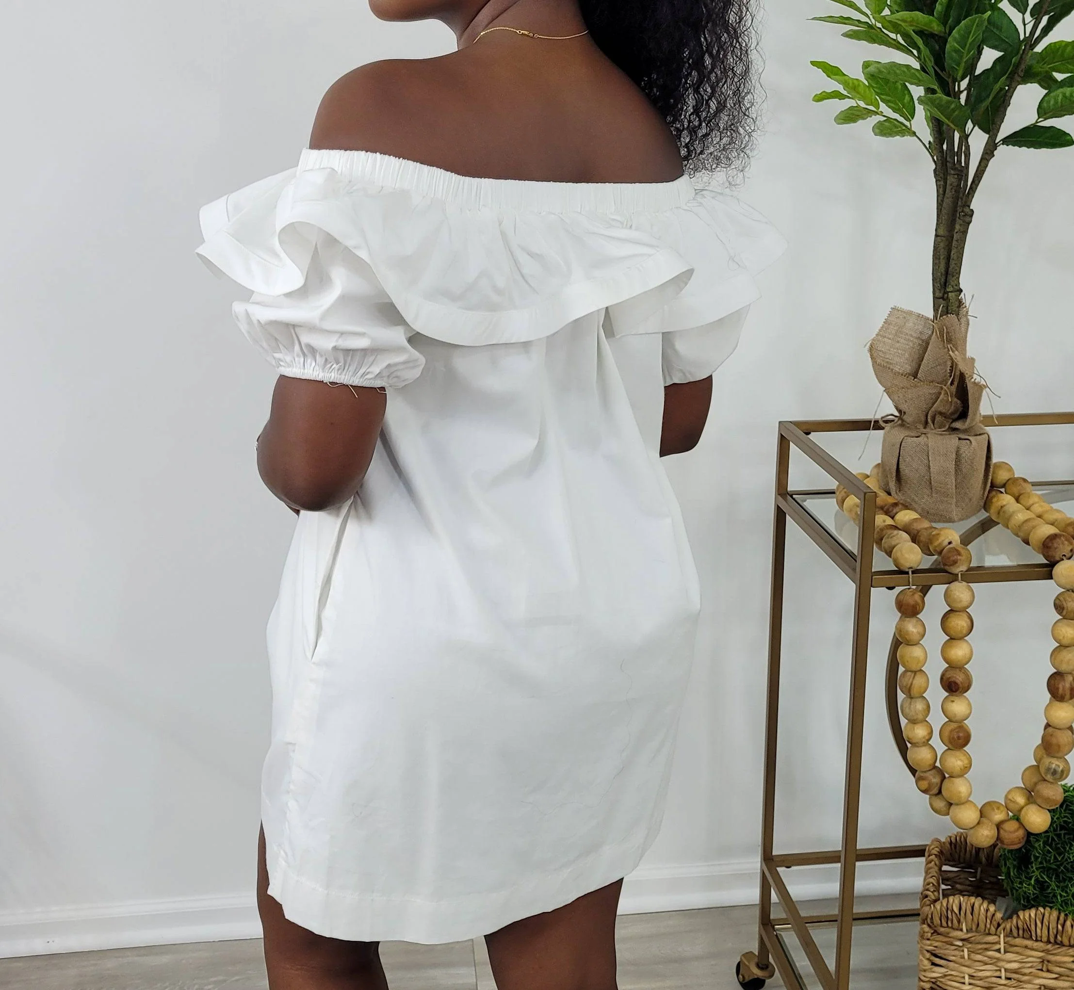 Miana ruffle Sleeve Mini Dress (White)