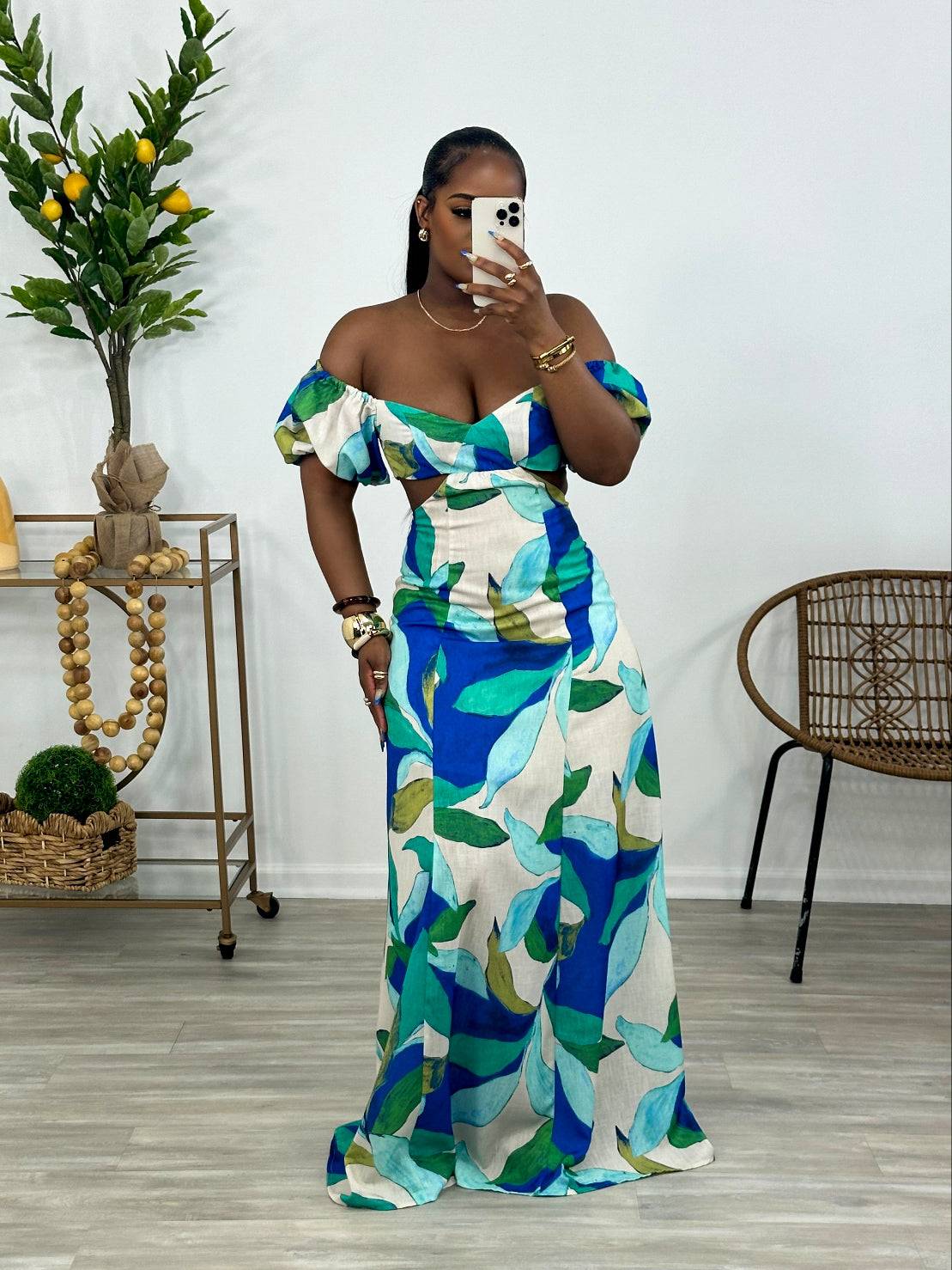 In Full Bloom Maxi Dress (Blue/Green)