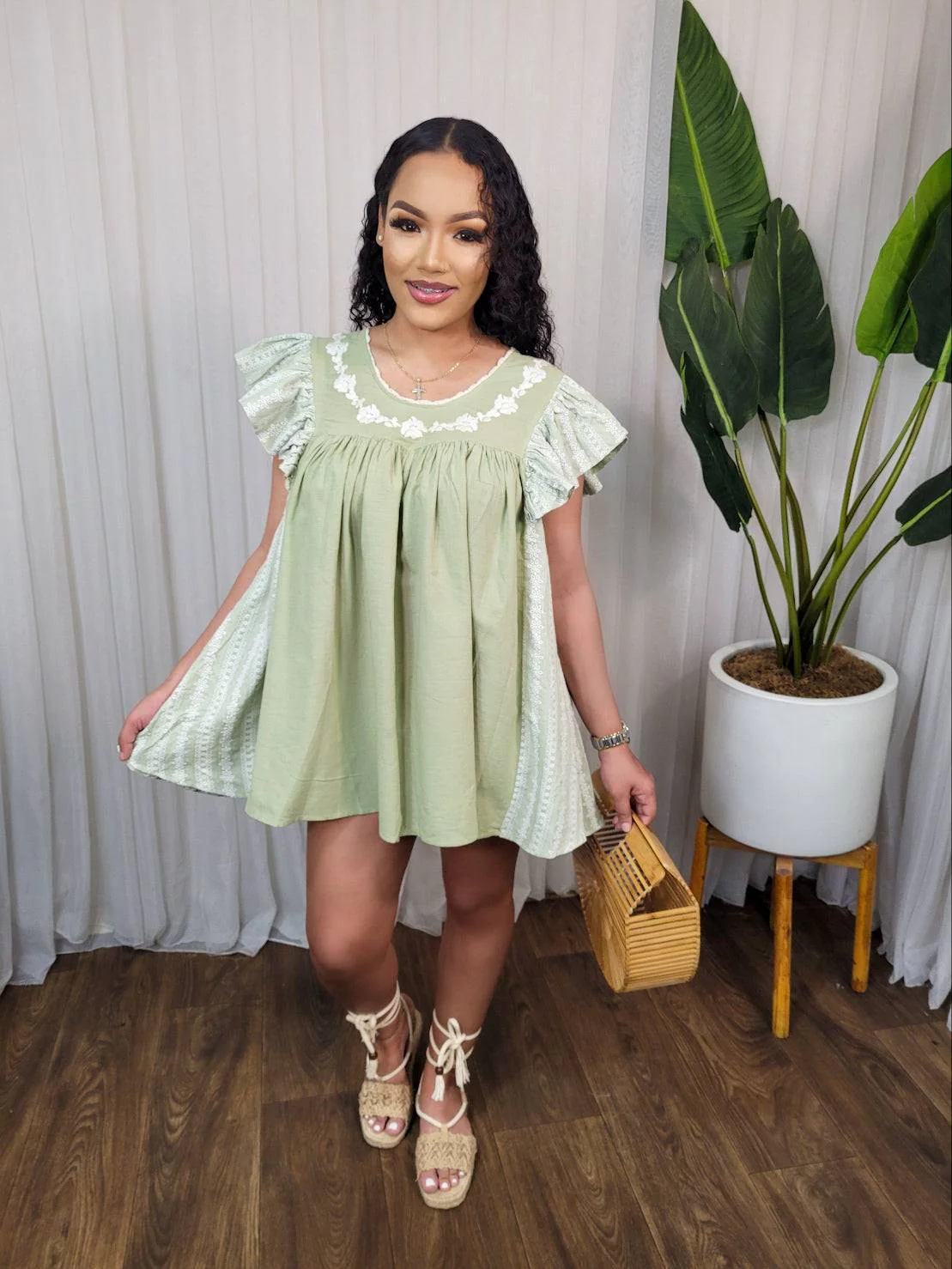 Pia Mini Dress (Sage)