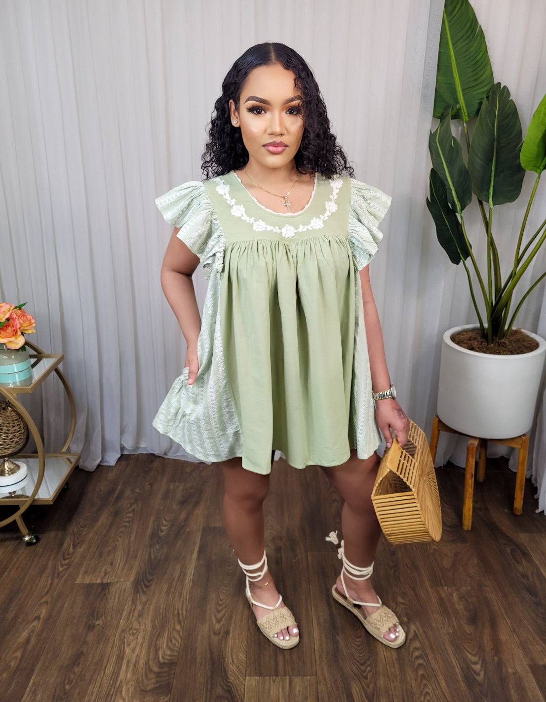 Pia Mini Dress (Sage)