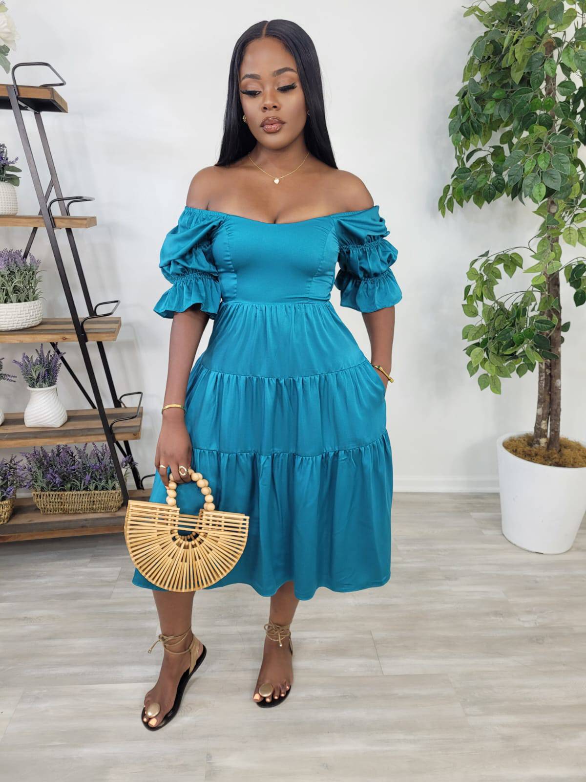 JOLEEN'S LUNAIRE MIDI DRESS (TEAL)
