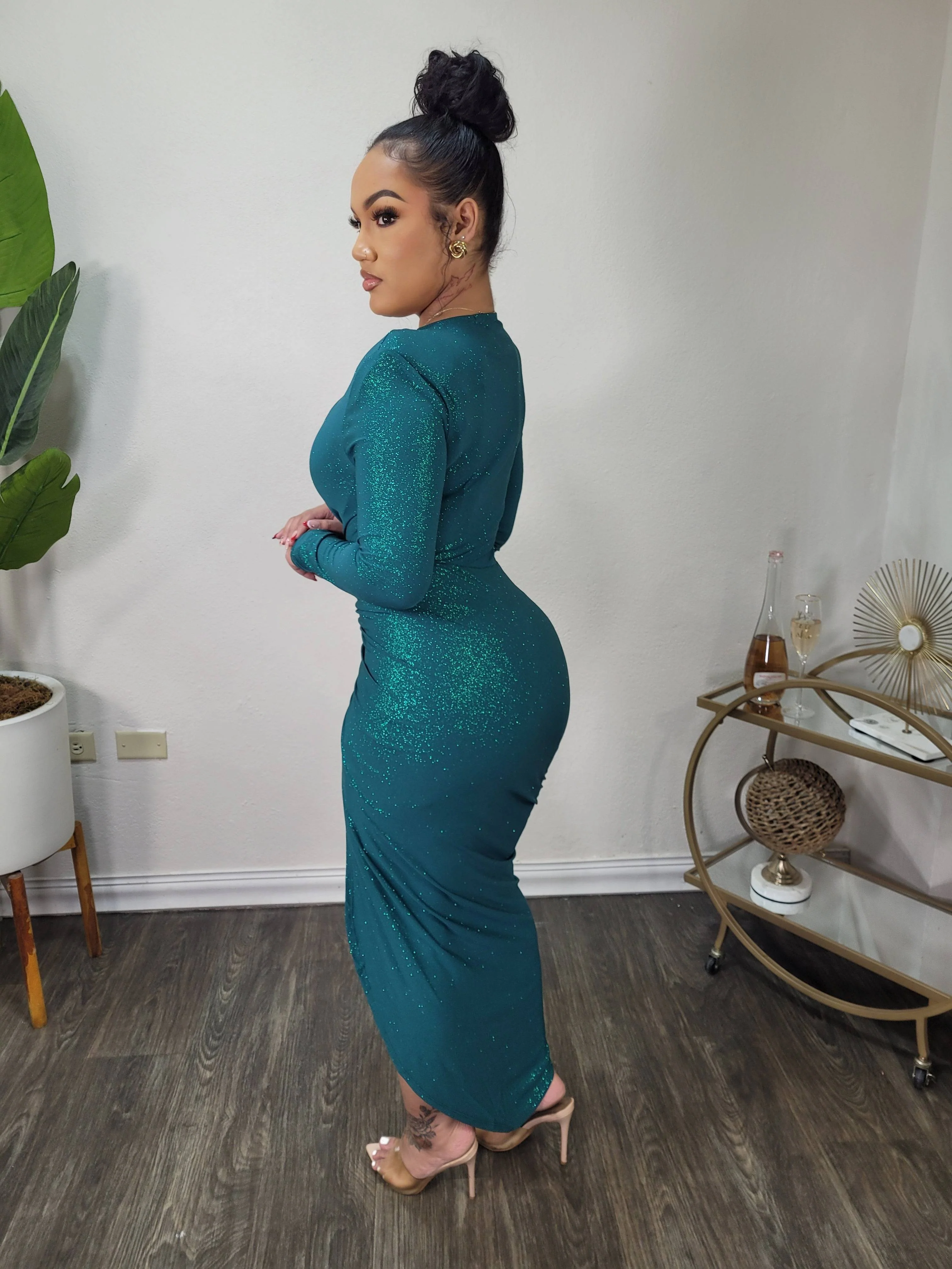 Aurora Shimmer Midi Dress (Green)