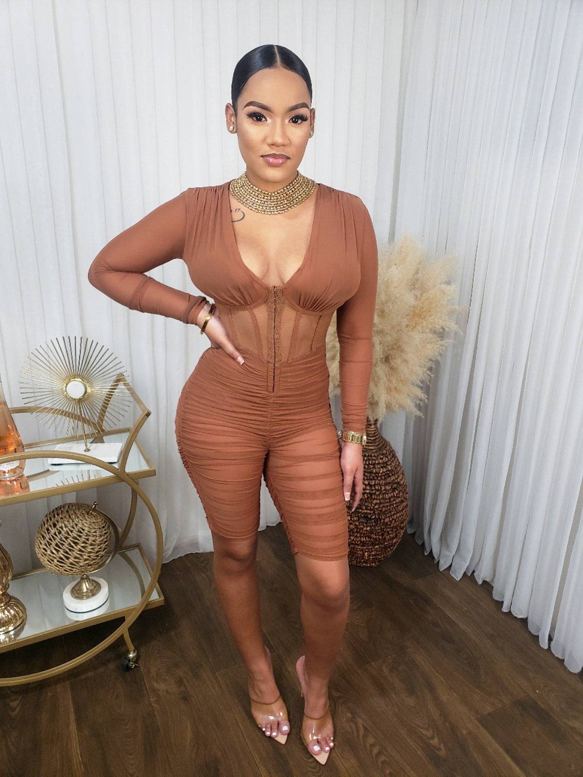 Jatooks Sheer Romper (Dark Nude)
