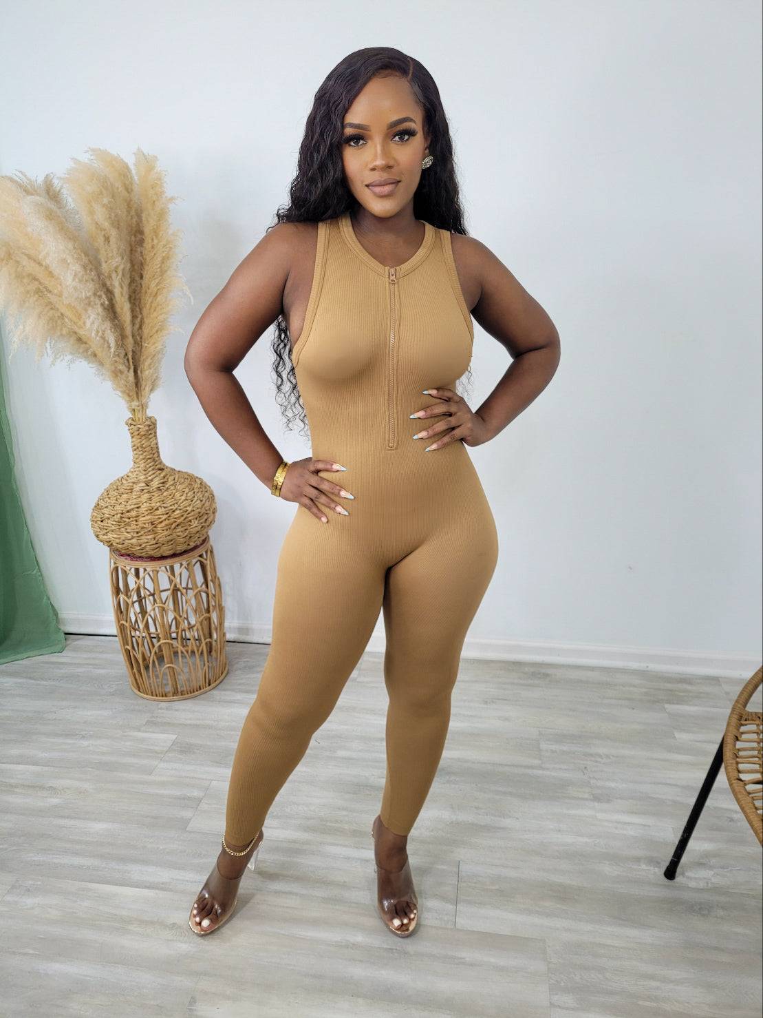 Zip Up Tank Rib Jumpsuit