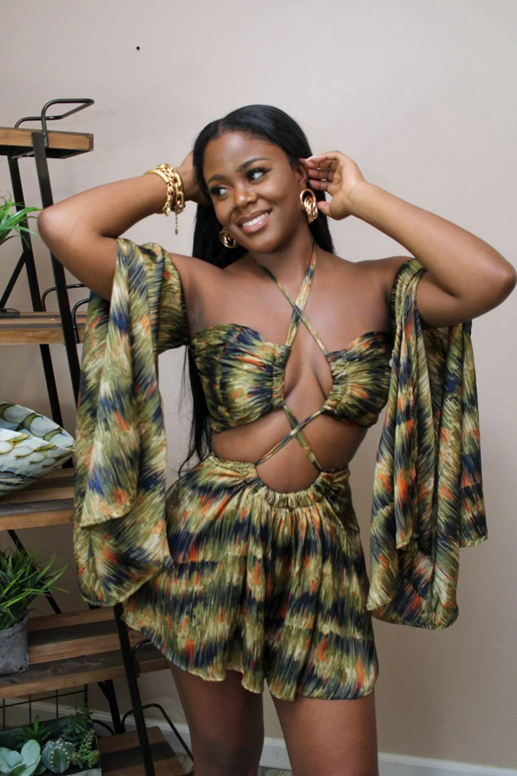 All You Got Satin Romper (Olive Combo)