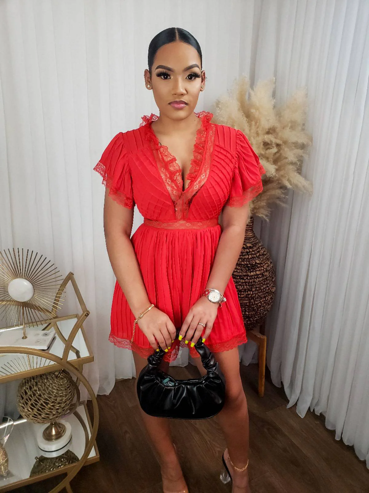 Oak Pleated Romper (Red)