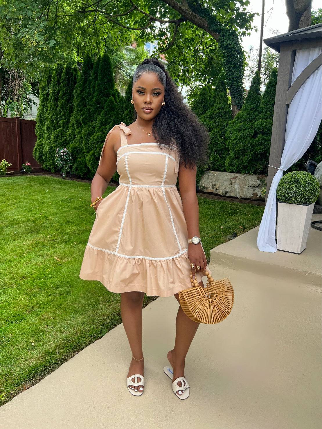 A-LINE VINTAGE MINI DRESS (Taupe)