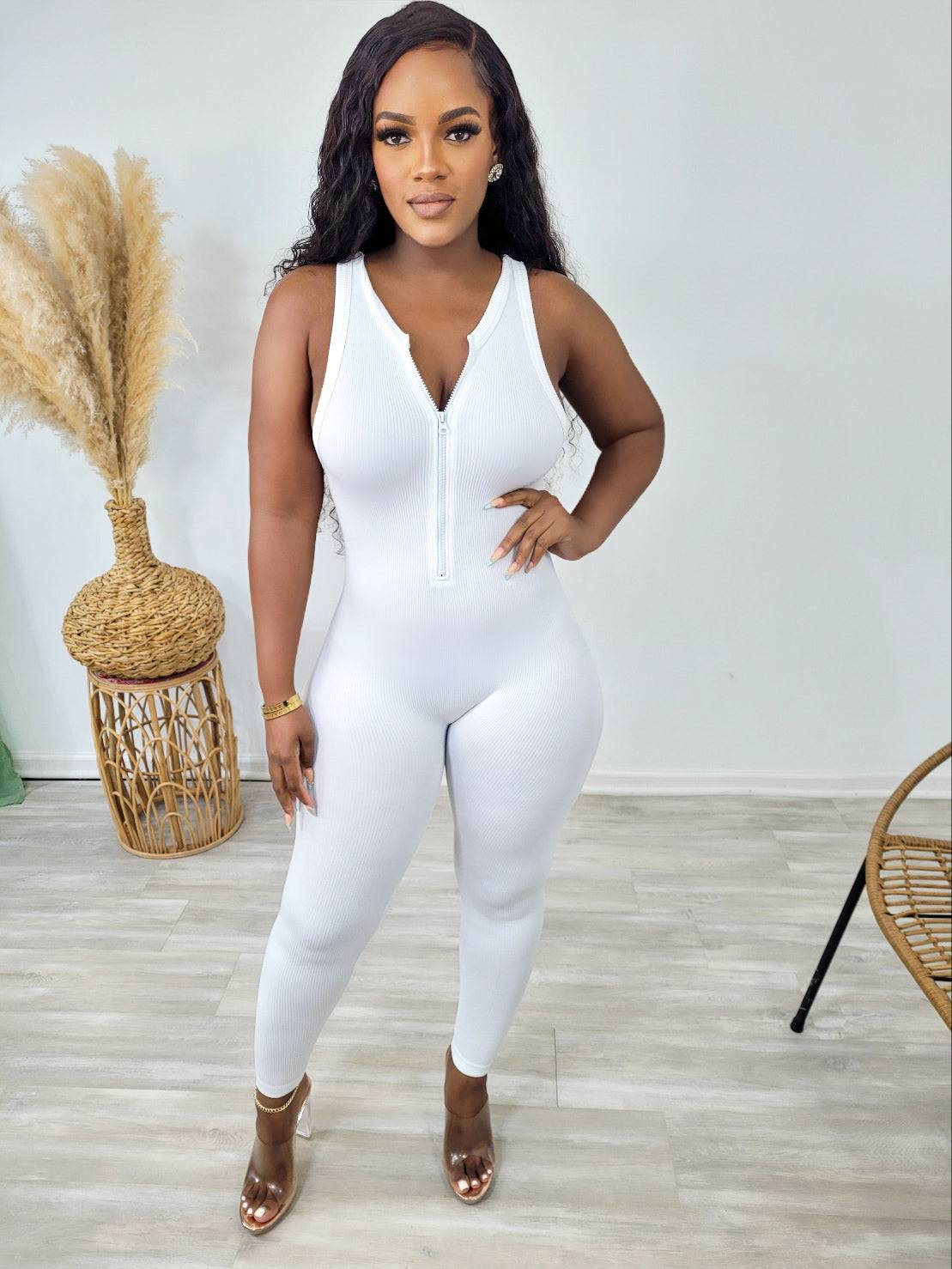 Zip Up Tank Rib Jumpsuit