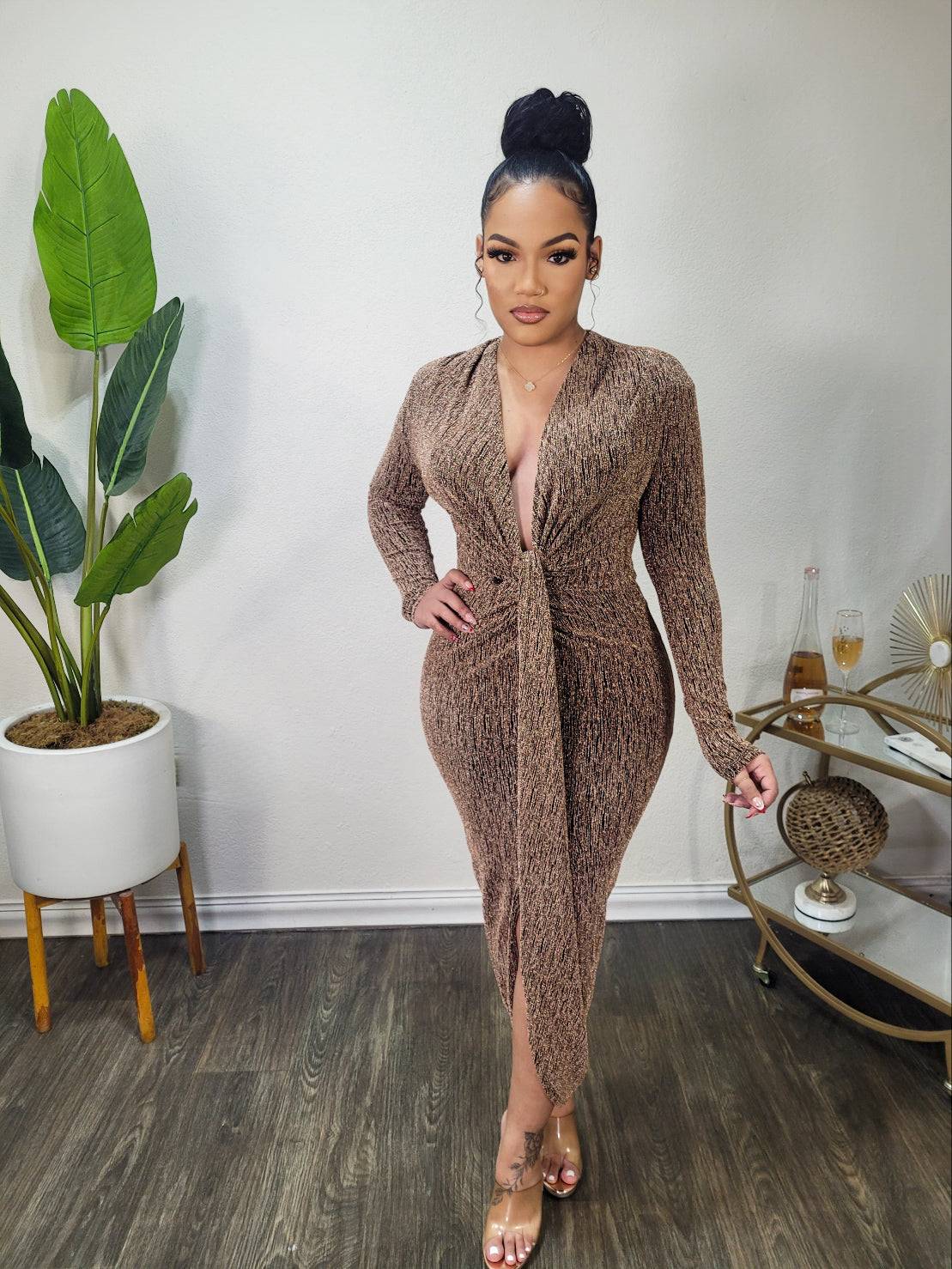 Twighlight Shimmer Midi Dress (Gold)