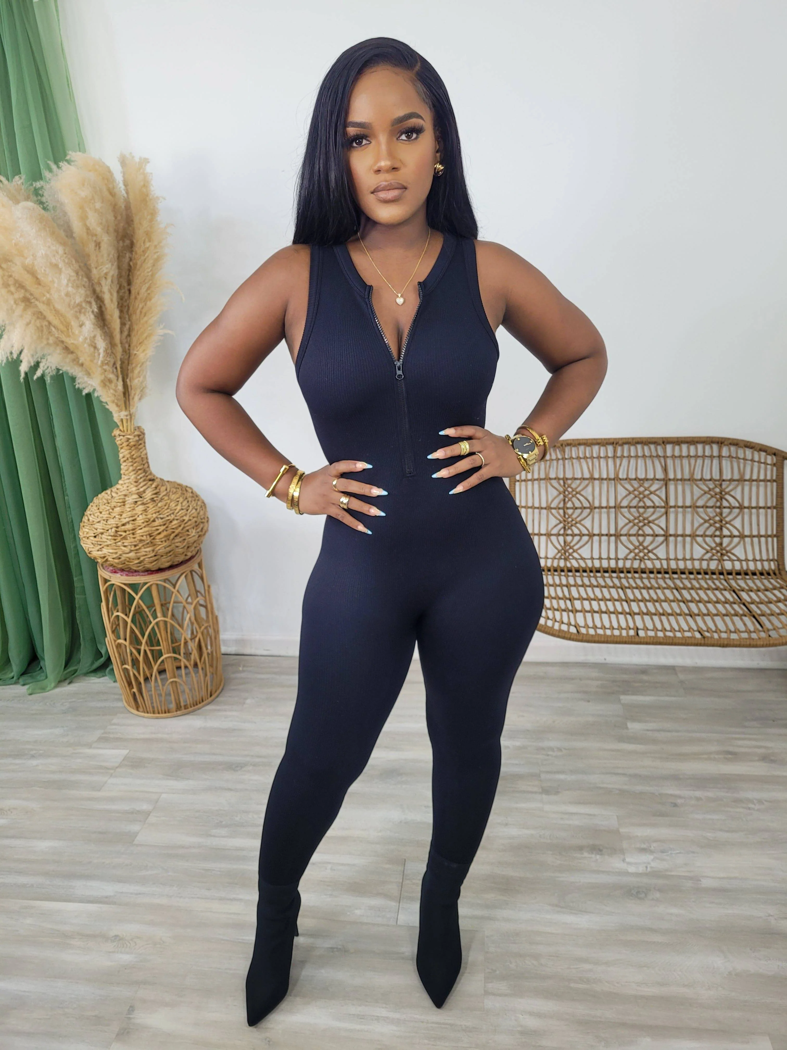 Zip Up Tank Rib Jumpsuit