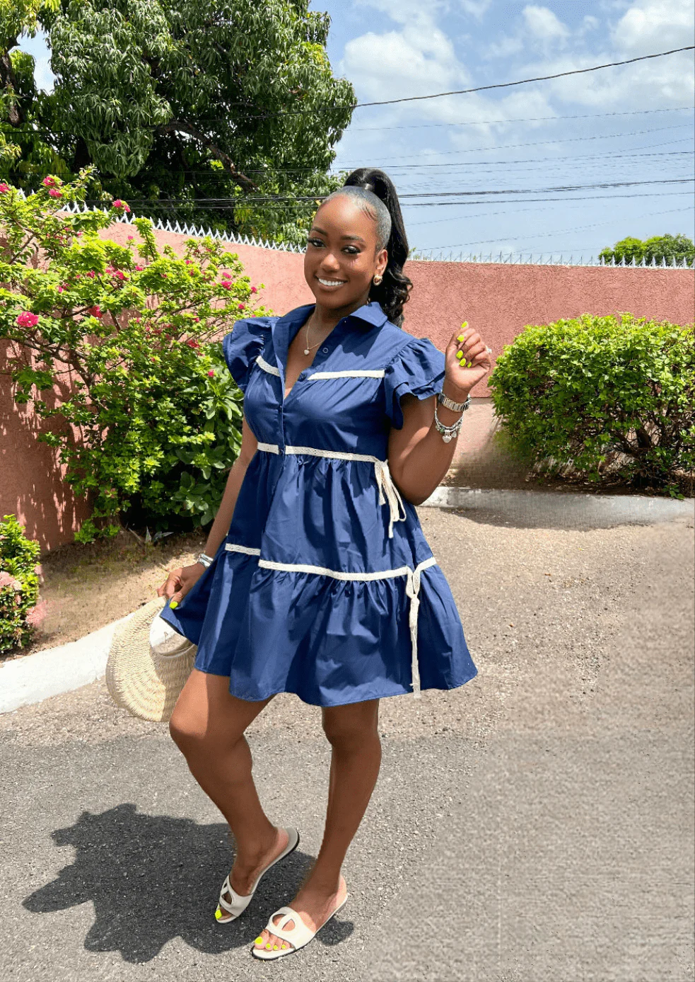 CHARMER BUTTON DOWN MINI DRESS (NAVY)