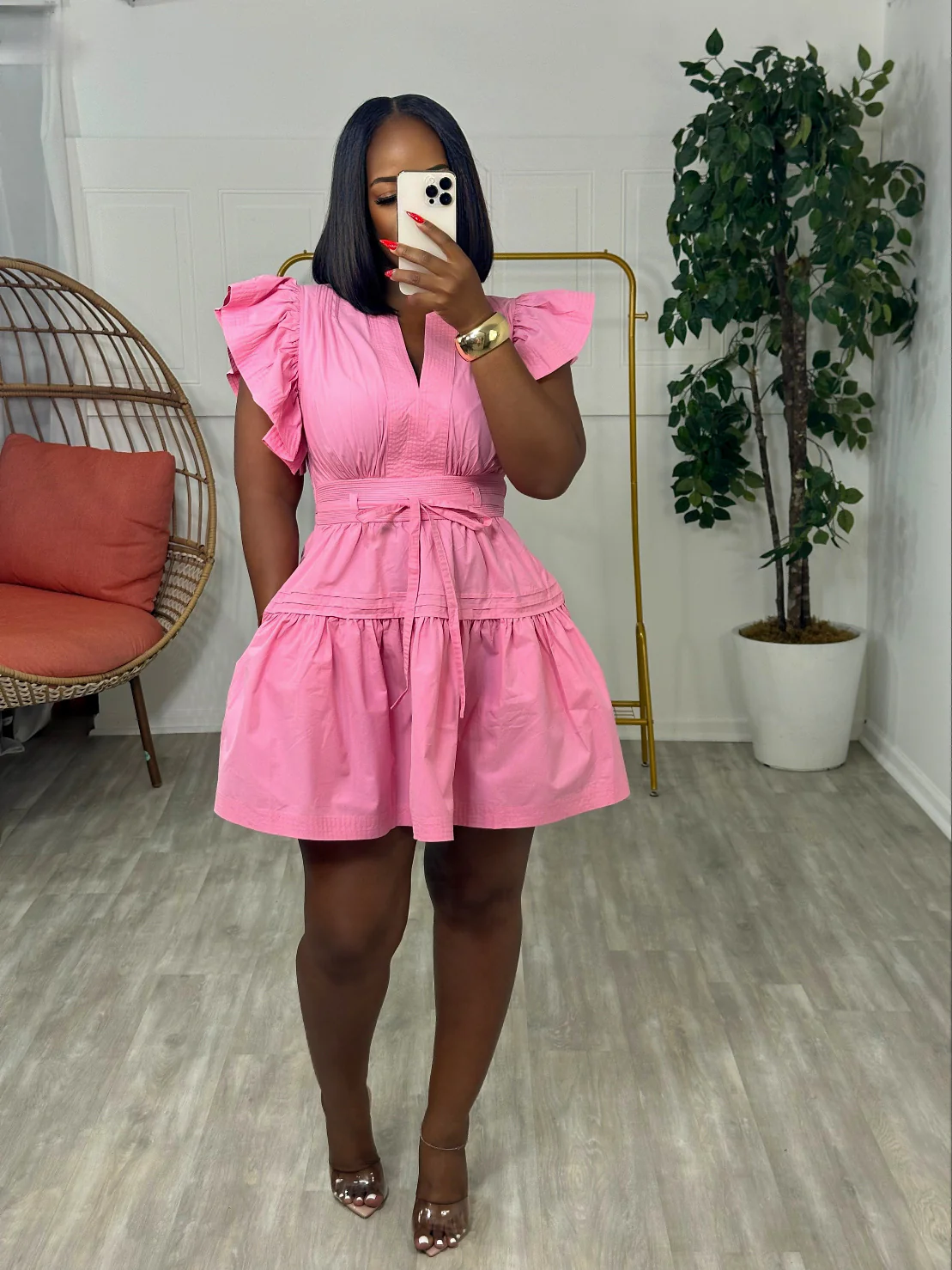 SHASHAY FLUTTER SLEEVE MINI DRESS (PINK)