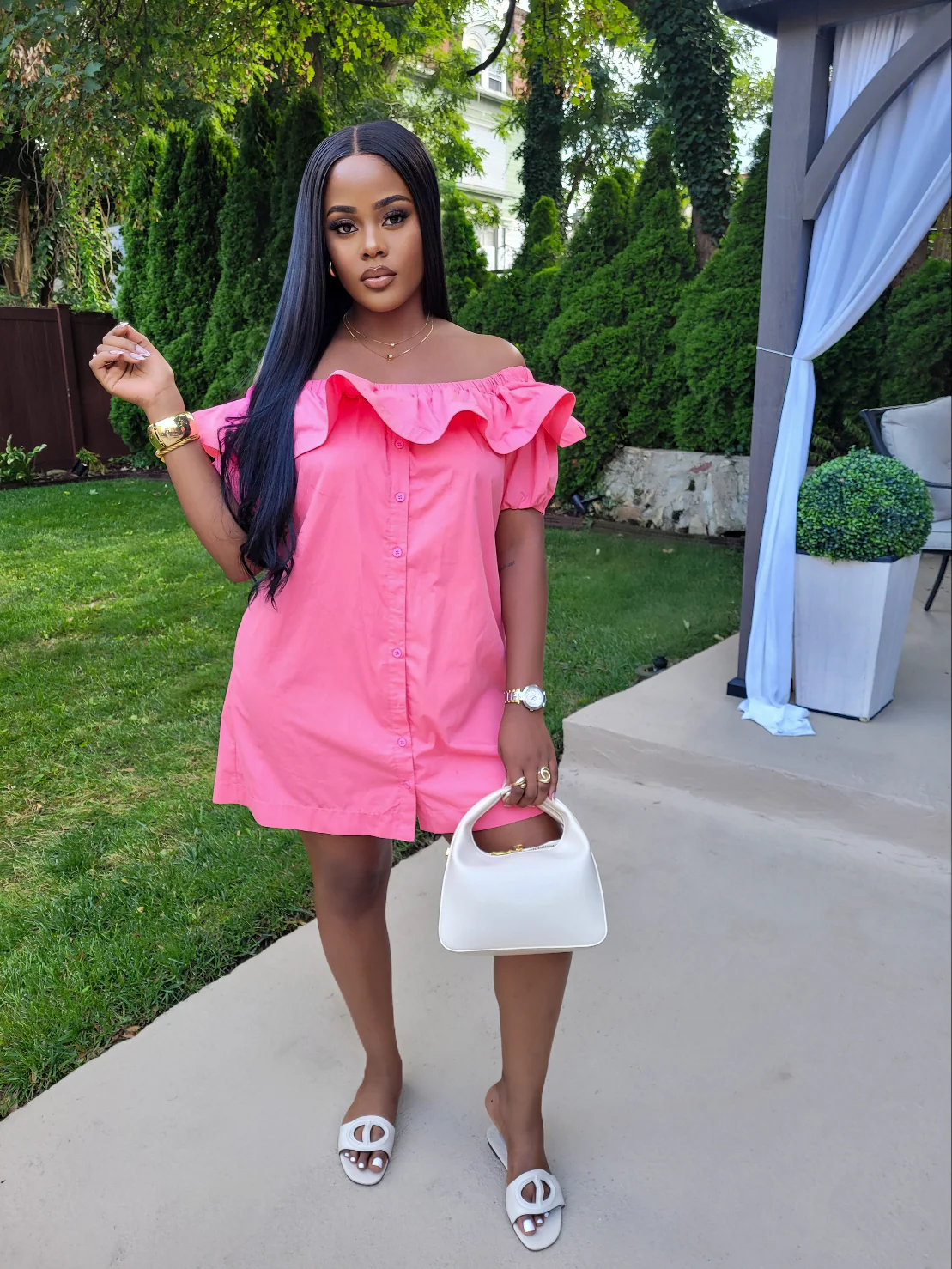 Miana ruffle Sleeve Mini Dress (PINK)