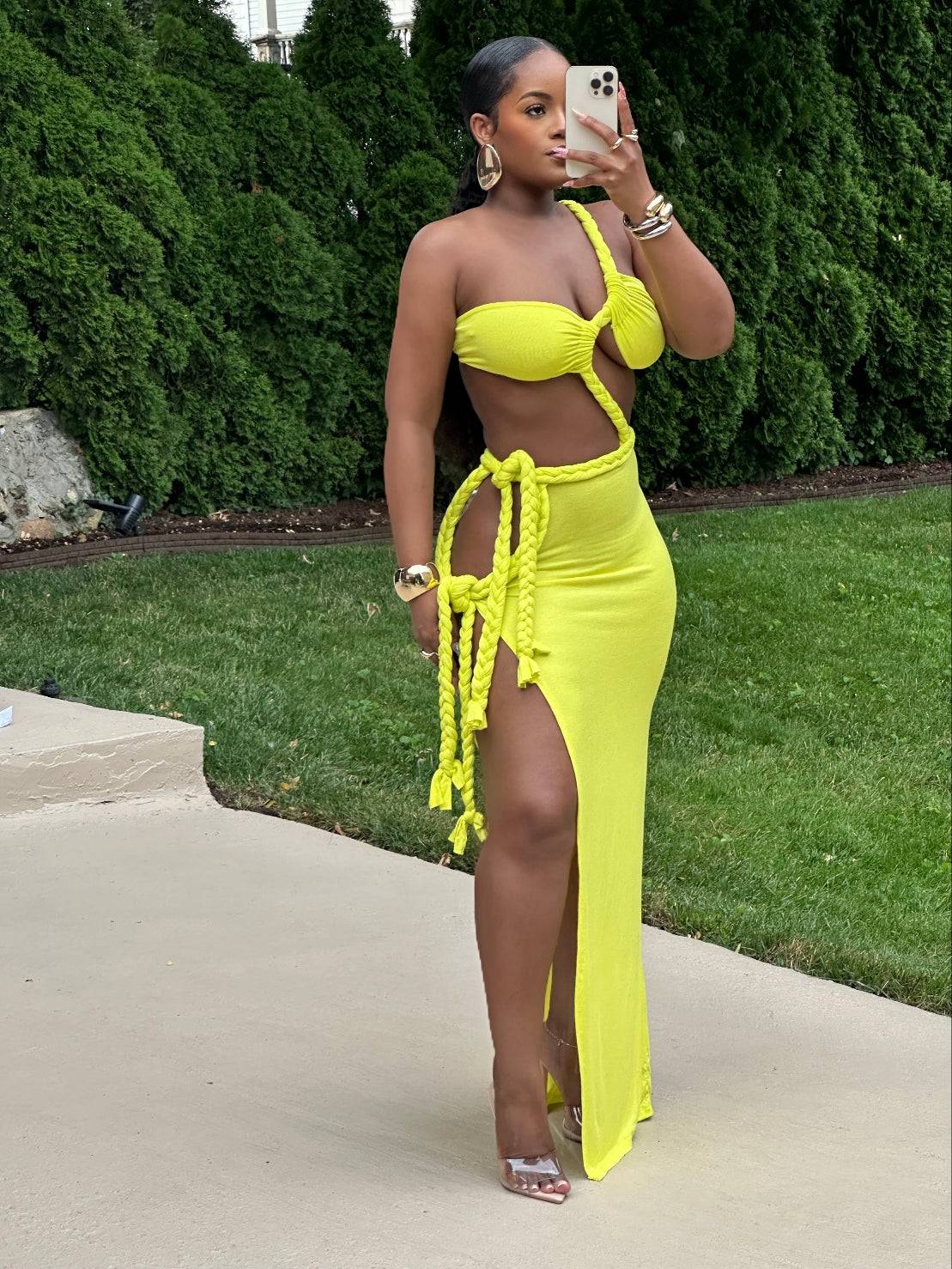 ROPED IN TEMPTATION AND ROYALTY MAXI DRESS (LIME)