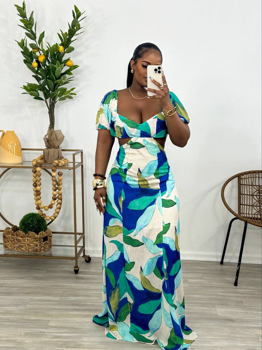 In Full Bloom Maxi Dress (Blue/Green)