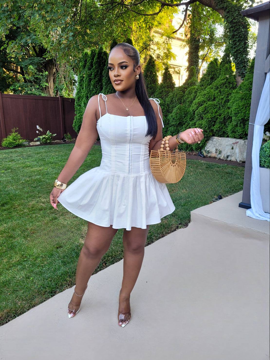 PEARL'S CORSET MINI DRESS (WHITE)