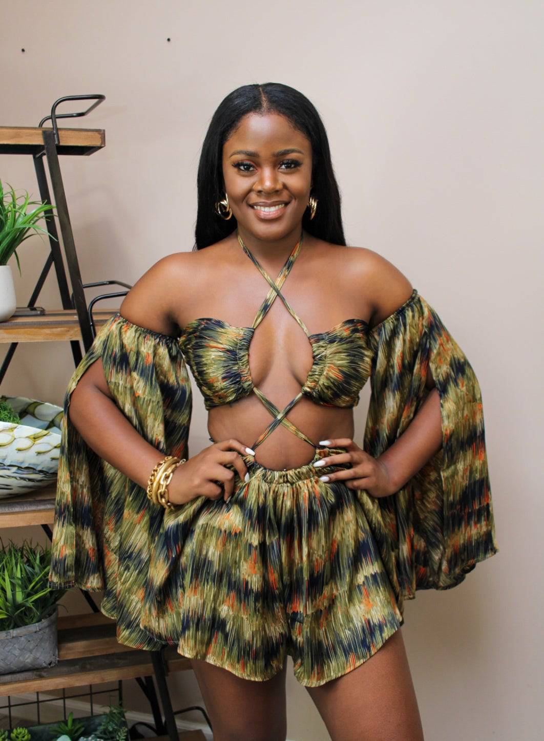 All You Got Satin Romper (Olive Combo)