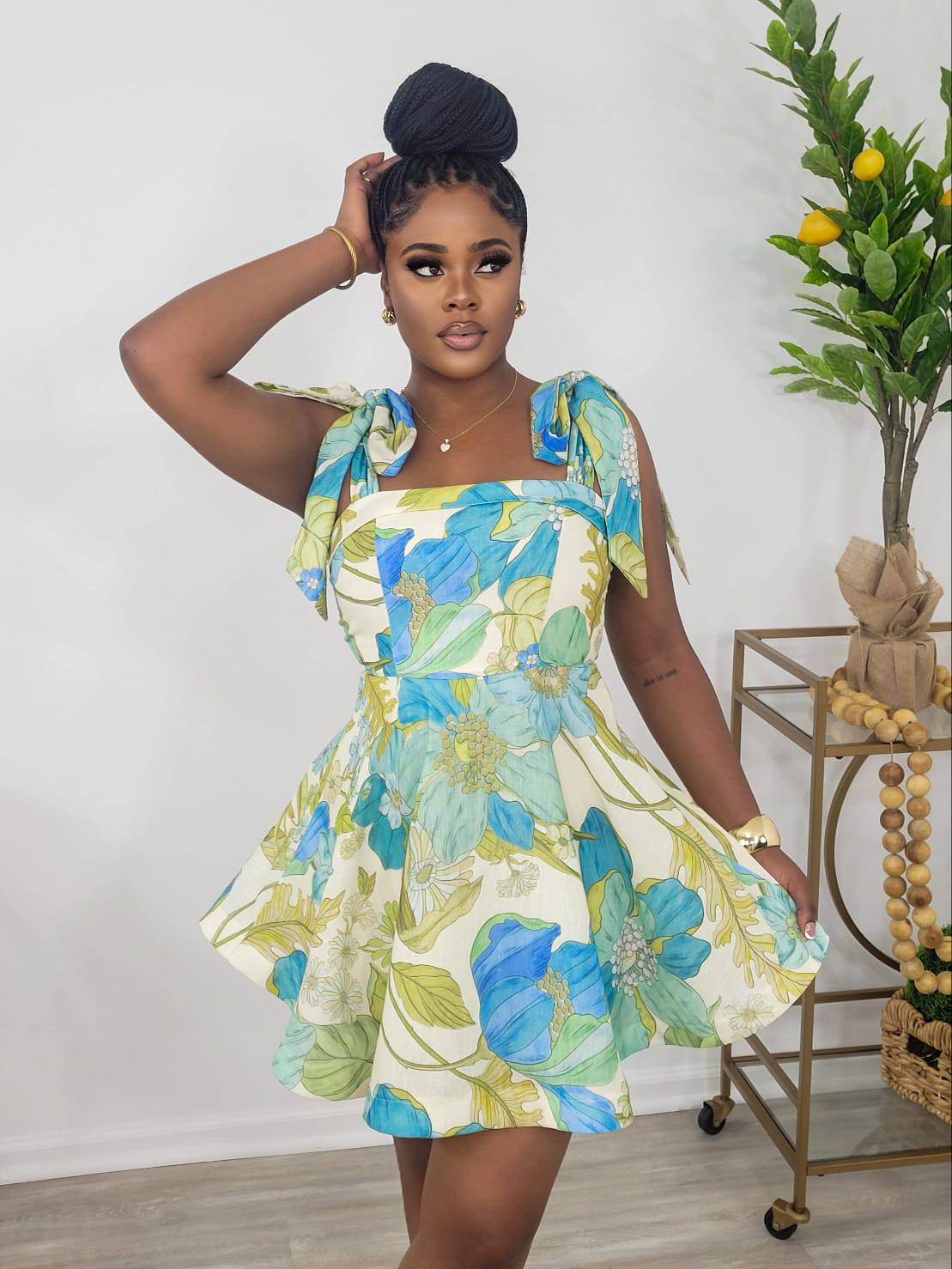 BLUE RUSH FLORAL MINI DRESS