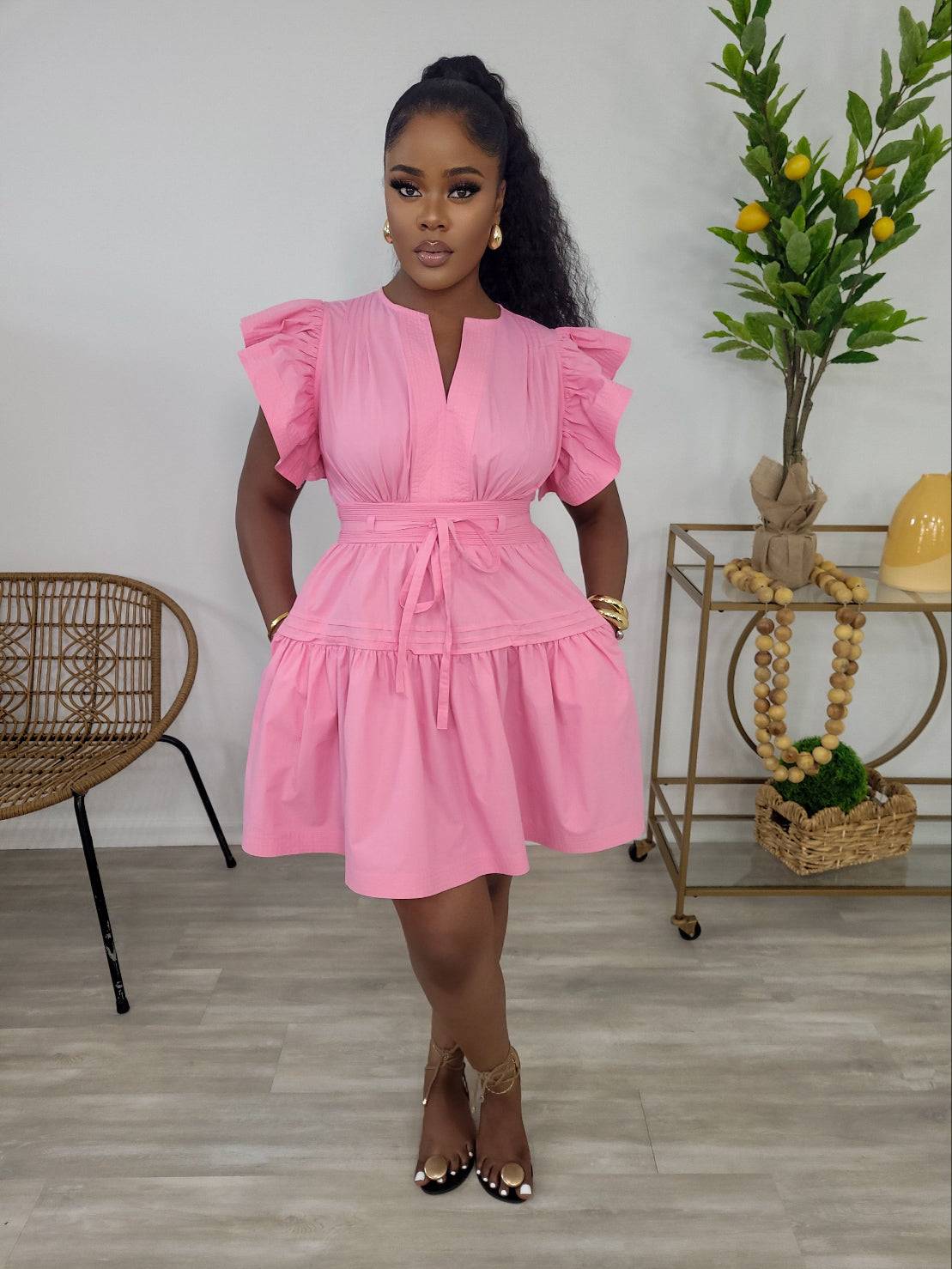 SHASHAY FLUTTER SLEEVE MINI DRESS (PINK)