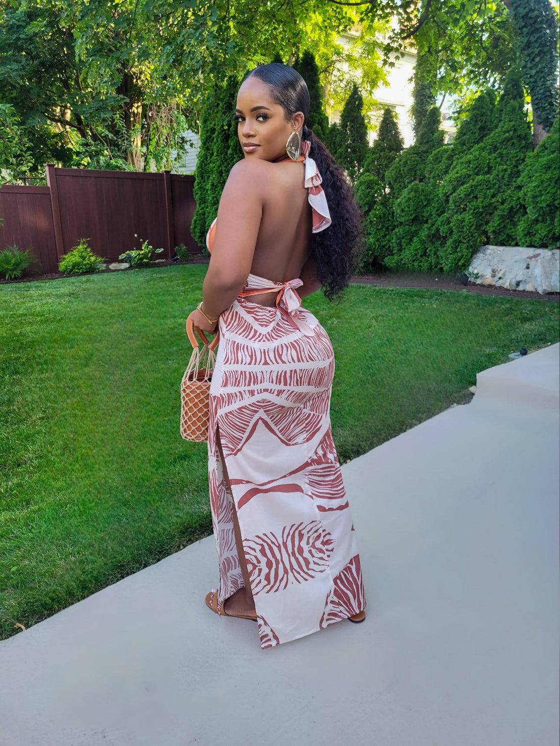 Tanzi Maxi Dress( Cream/Brown)