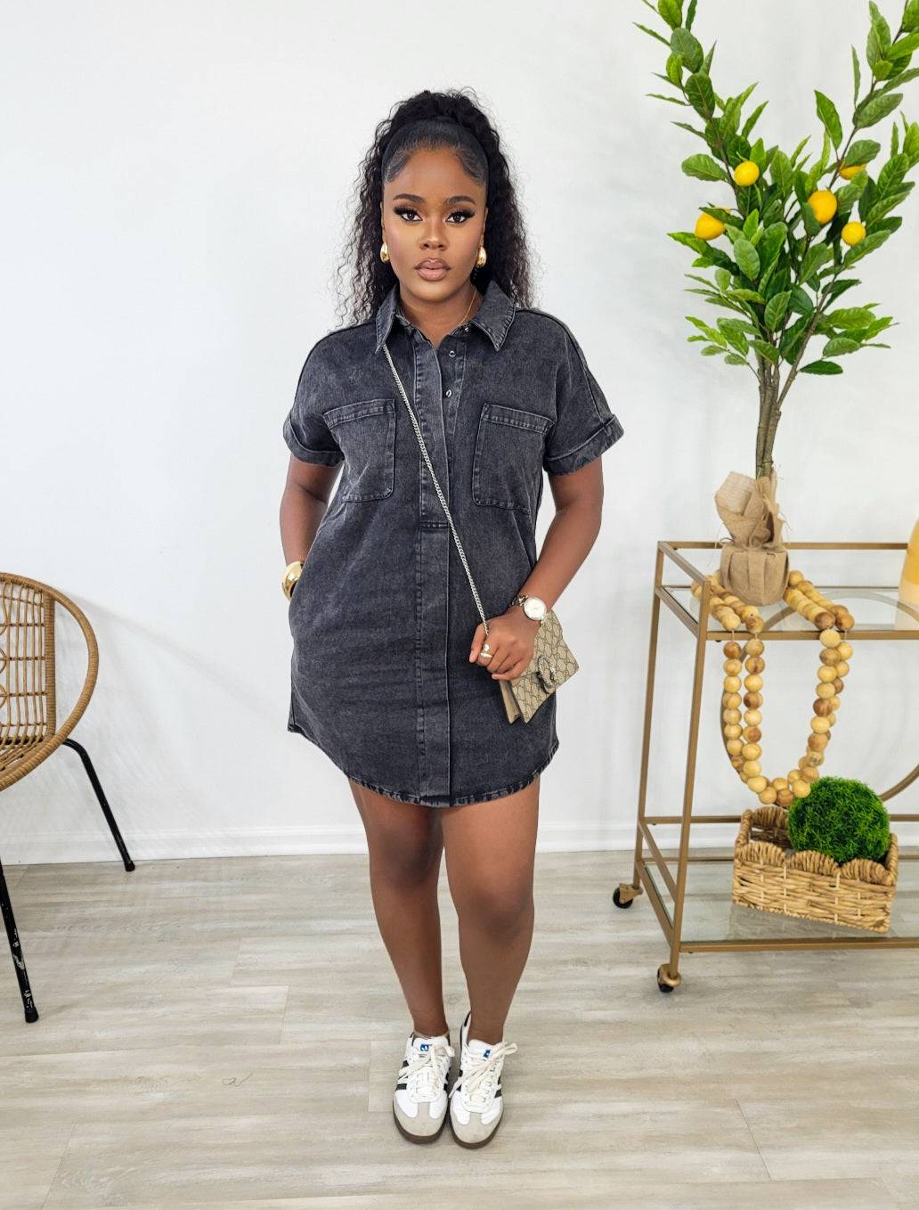 DAYZEE DOLL DENIM DRESS (BLACK)