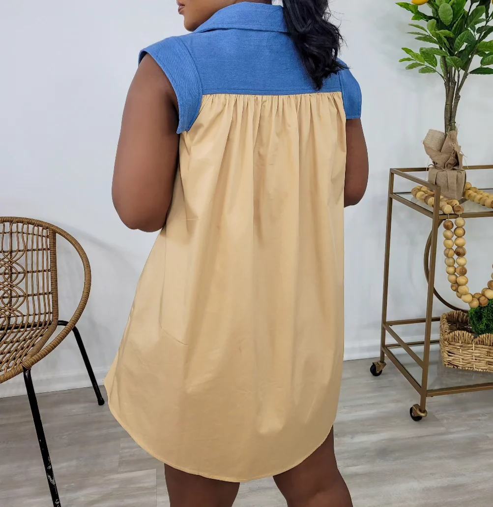 Denim Contrast Poplin Mini (Beige)