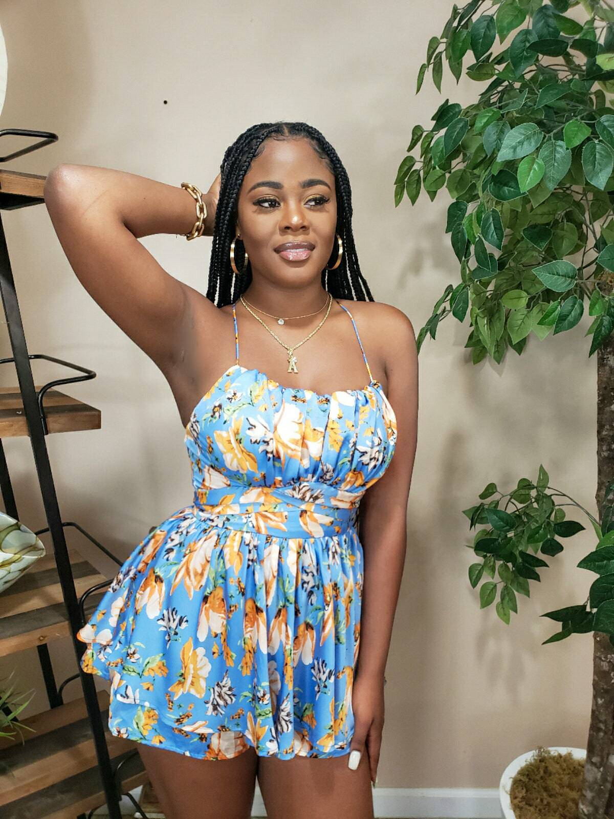 Rigel Floral Romper (Blue)