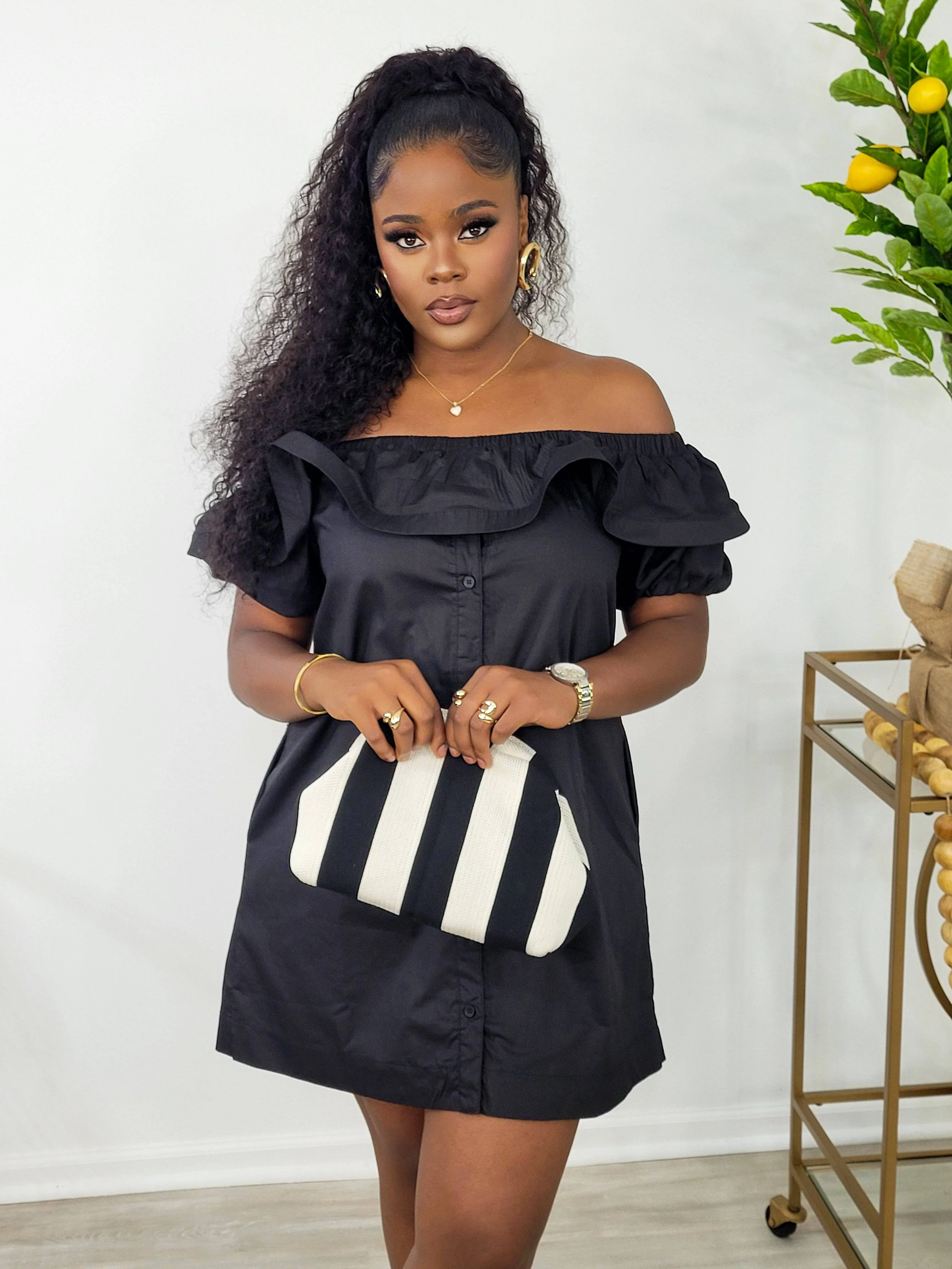 Miana ruffle Sleeve Mini Dress (BLACK)
