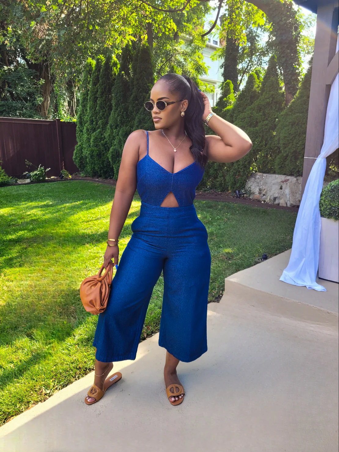 DENIM THREE QUATER JUMPSUIT( BLUE)