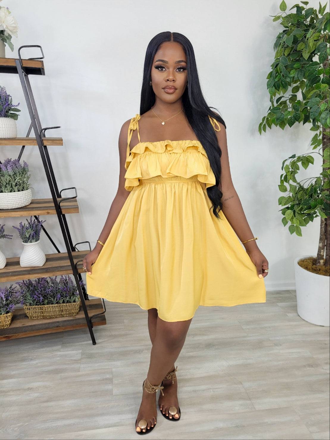 Sherice Ruffle Trim Mini Dress (Mango)