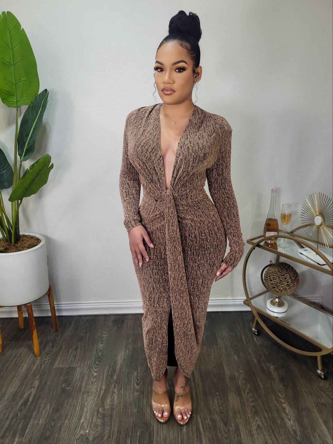 Twighlight Shimmer Midi Dress (Gold)