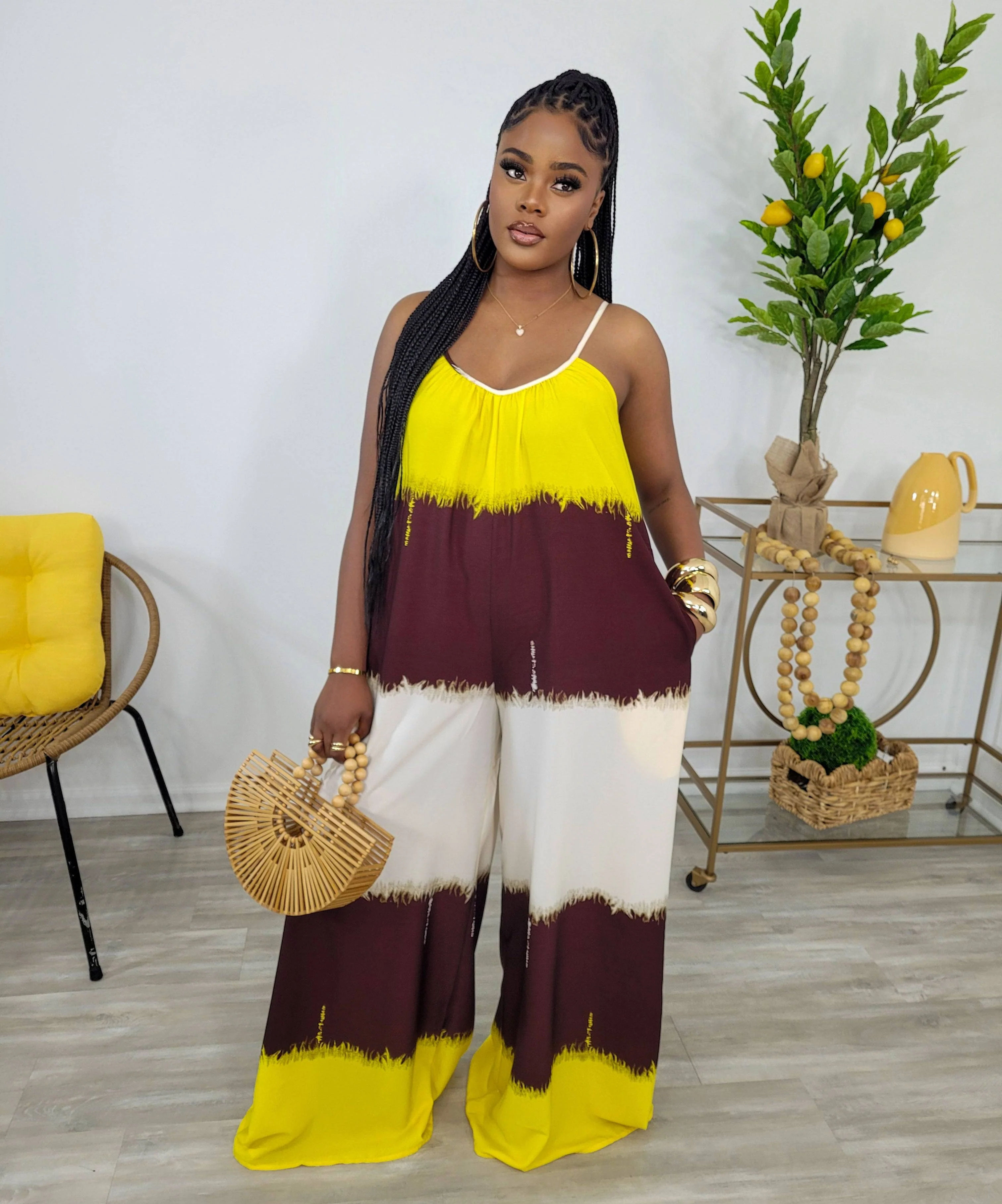 Over Size Tie Dye Jumpsuit  (Mustard)