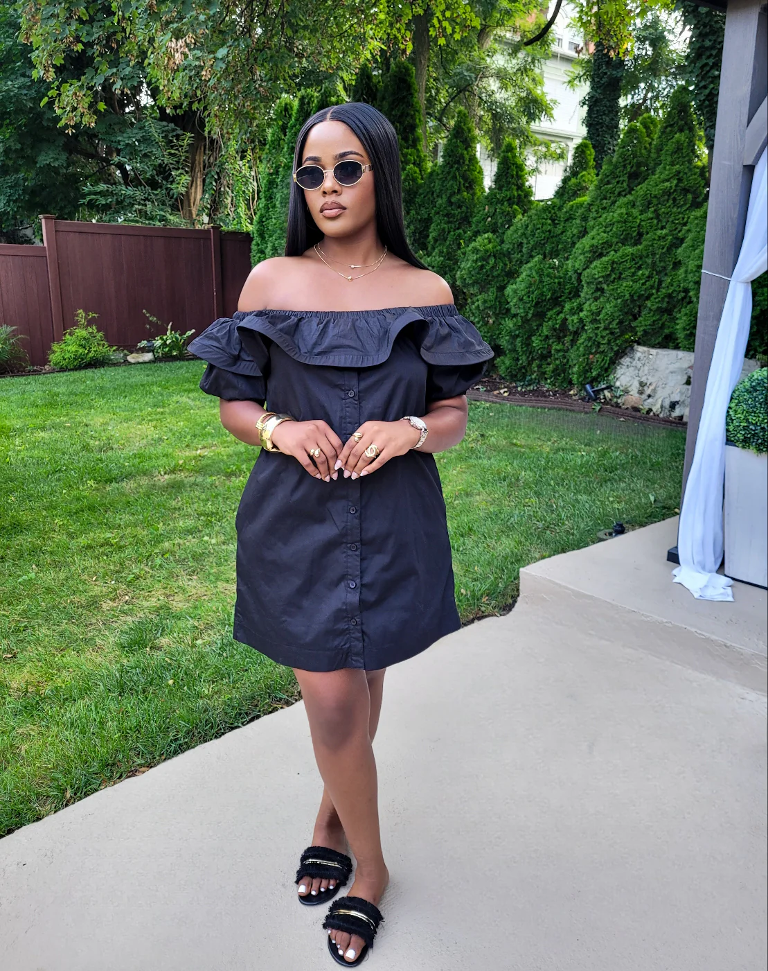 Miana ruffle Sleeve Mini Dress (BLACK)