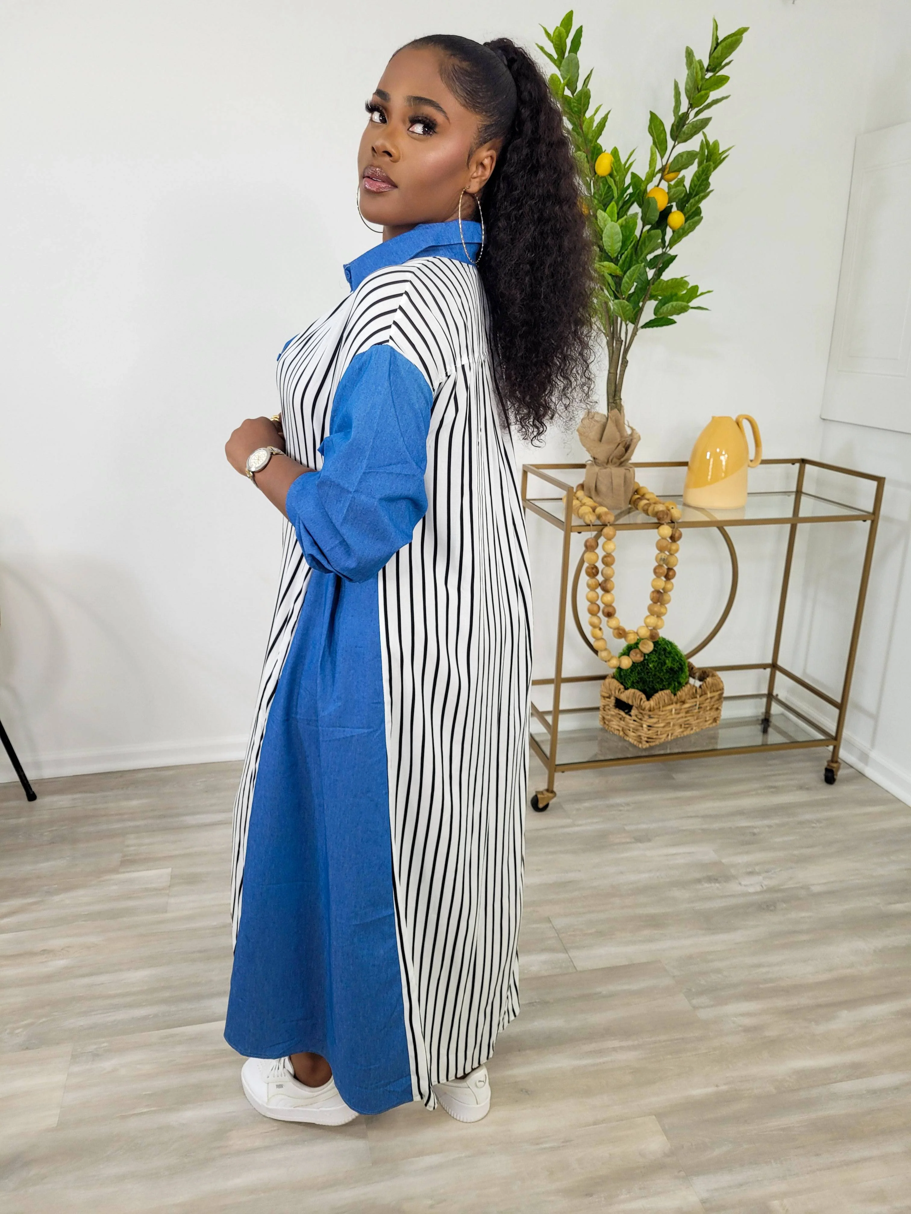 Mania Oversized Shirt Dress (Blue/White)