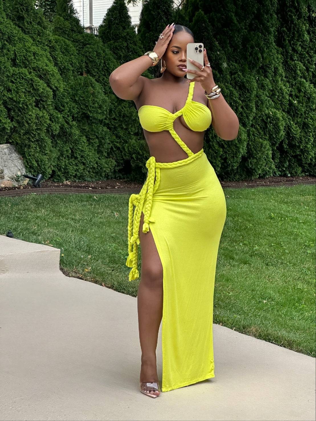 ROPED IN TEMPTATION AND ROYALTY MAXI DRESS (LIME)