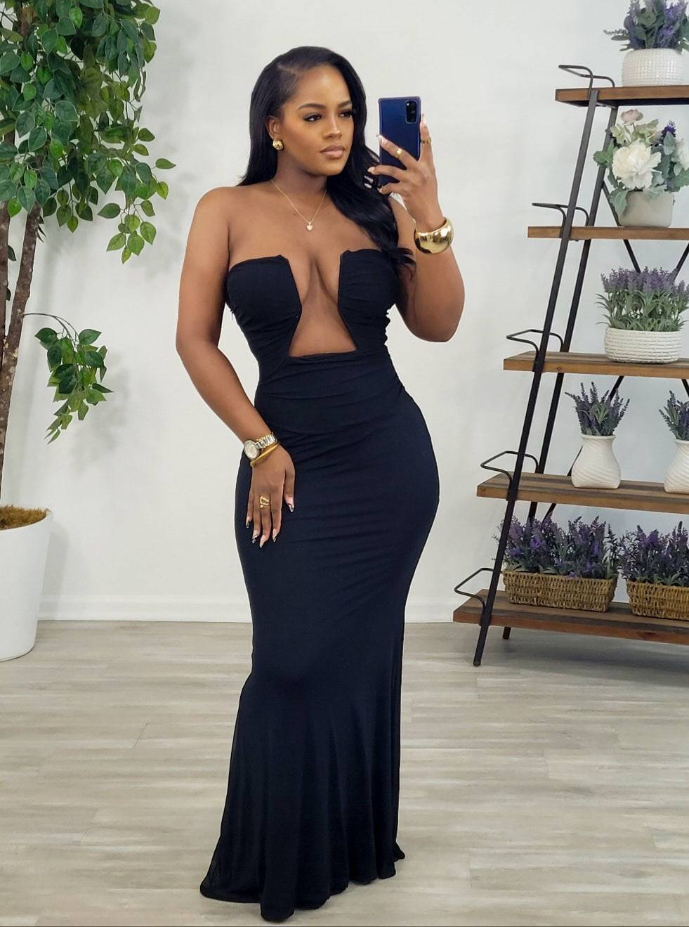 Loving Me Deep V Maxi Dress (Black)