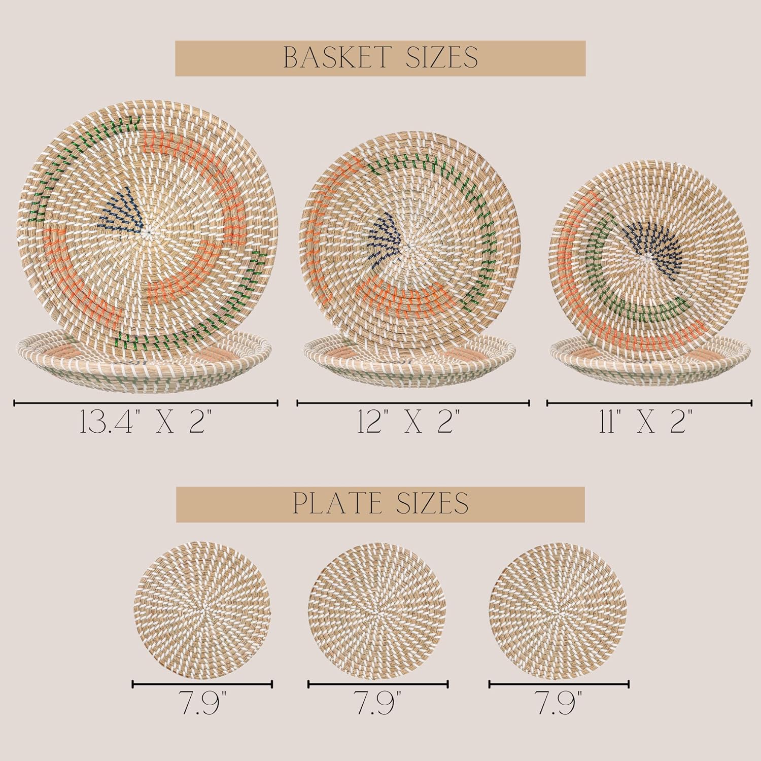 b.spoke Hanging Wall Basket Decor Set of 6 Handmade Decorative Boho