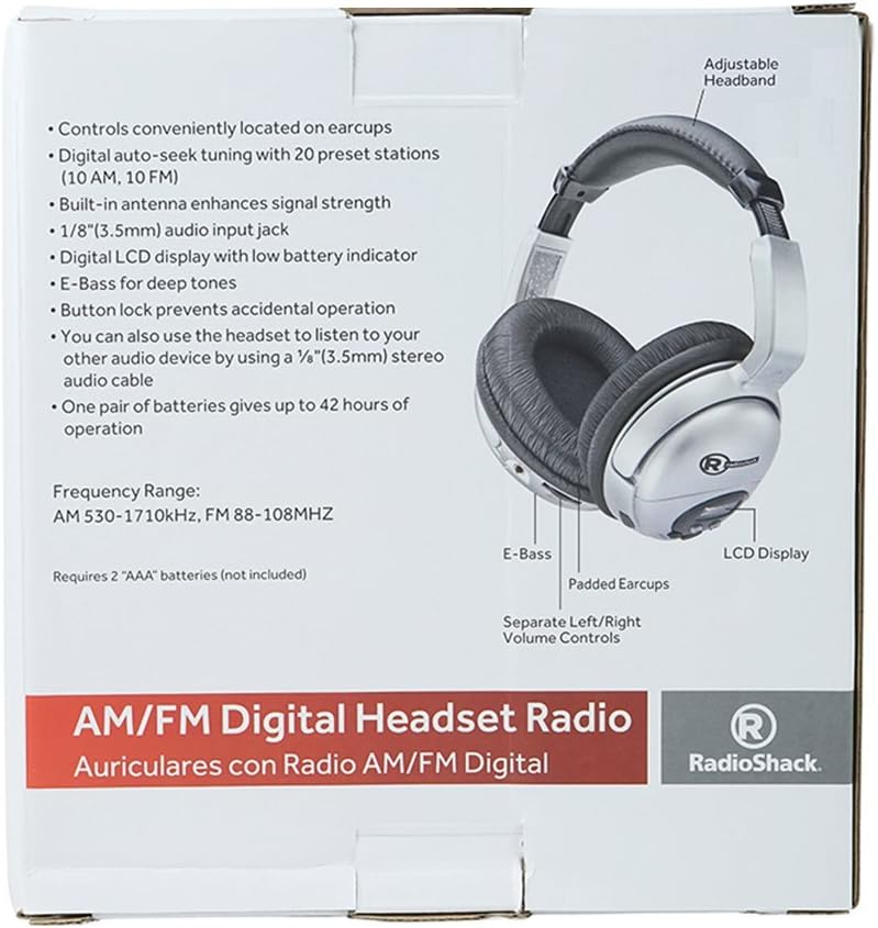 RadioShack Digital AM/FM Stereo Headset – FM Headphones with 20 Channel ...
