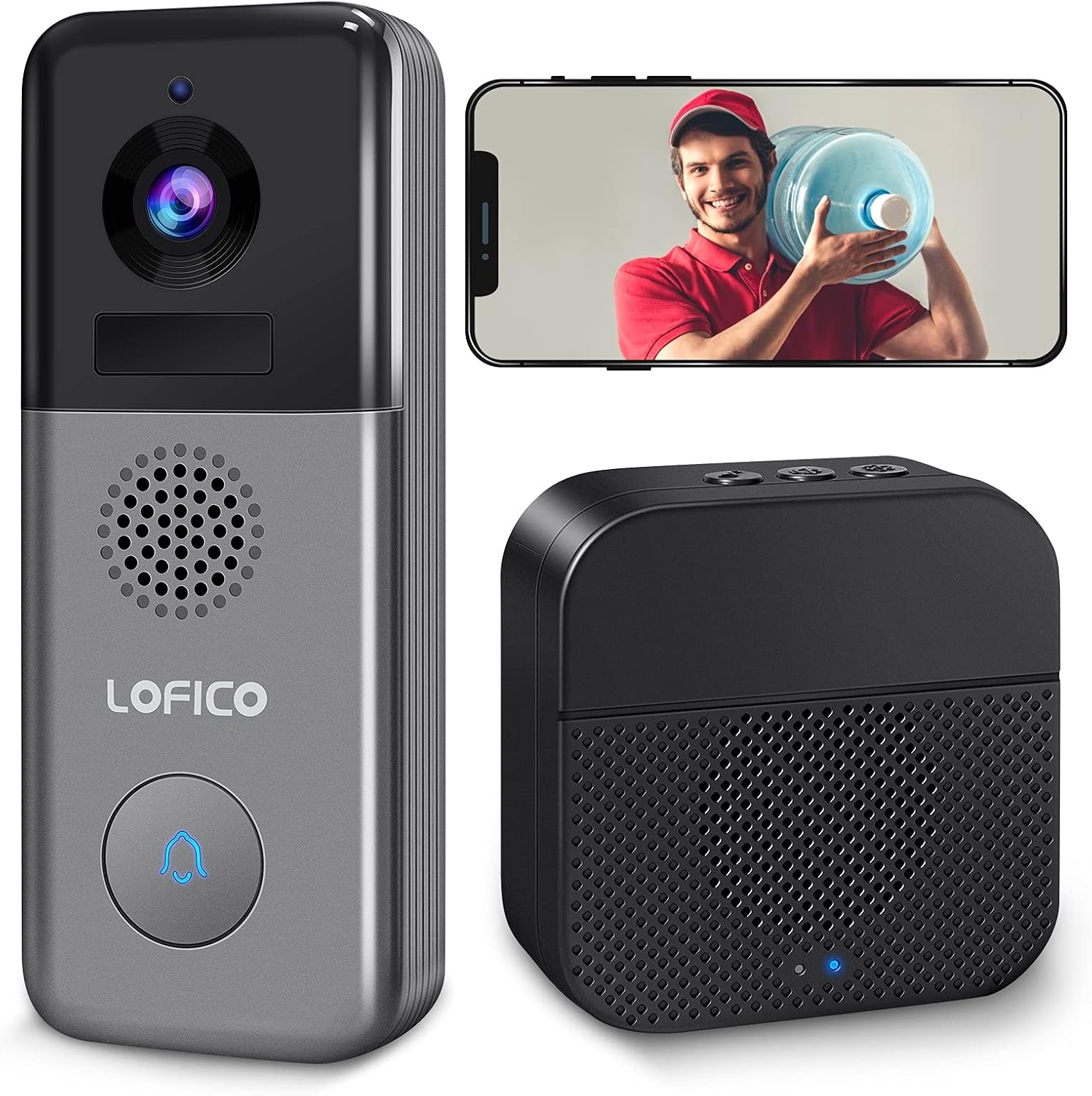 Video Doorbell Camera, LOFICO 2K WiFi Wireless Rechargeable Battery