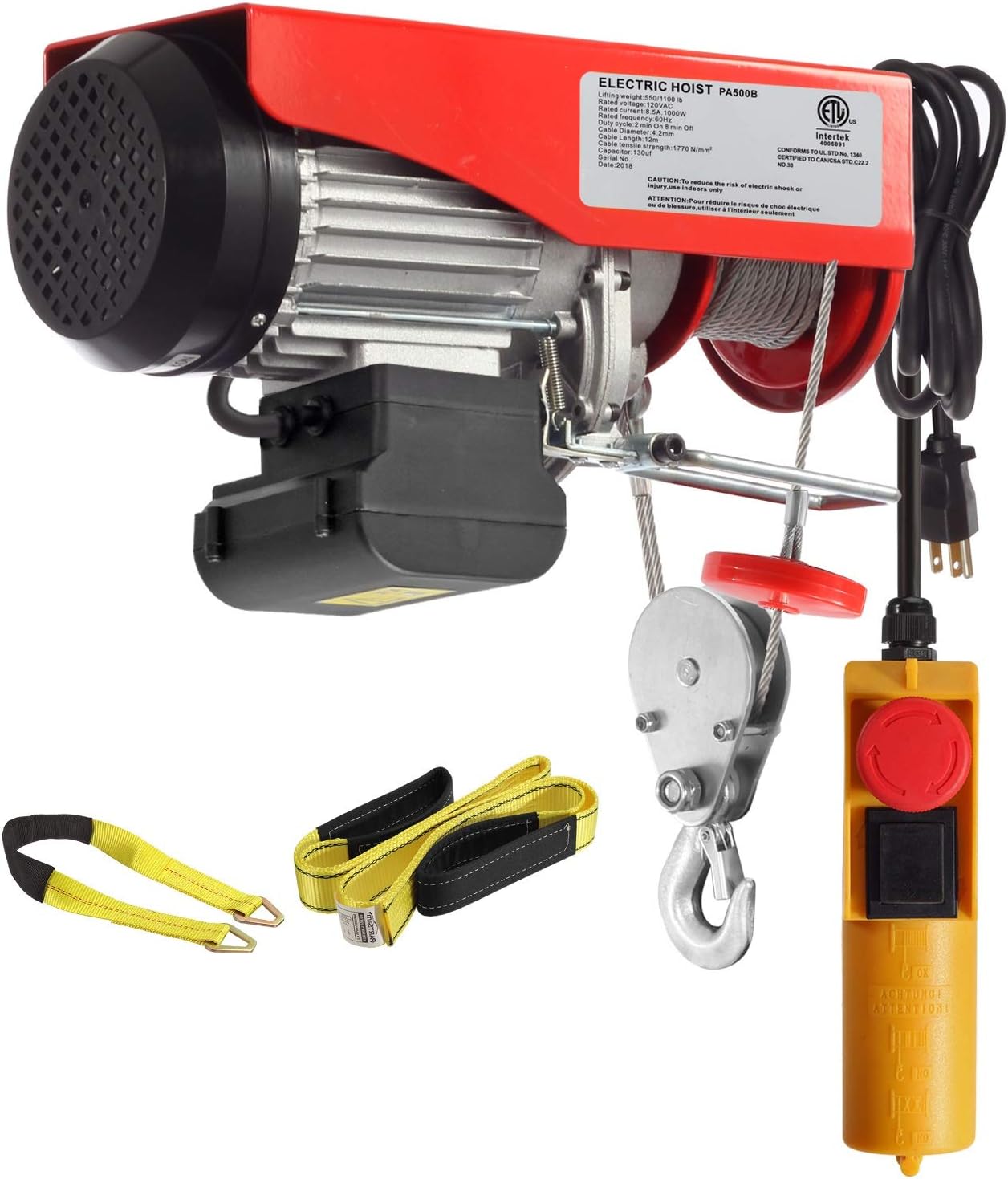Partsam 1100 lbs Lift Electric Hoist Crane Remote Control Power System ...
