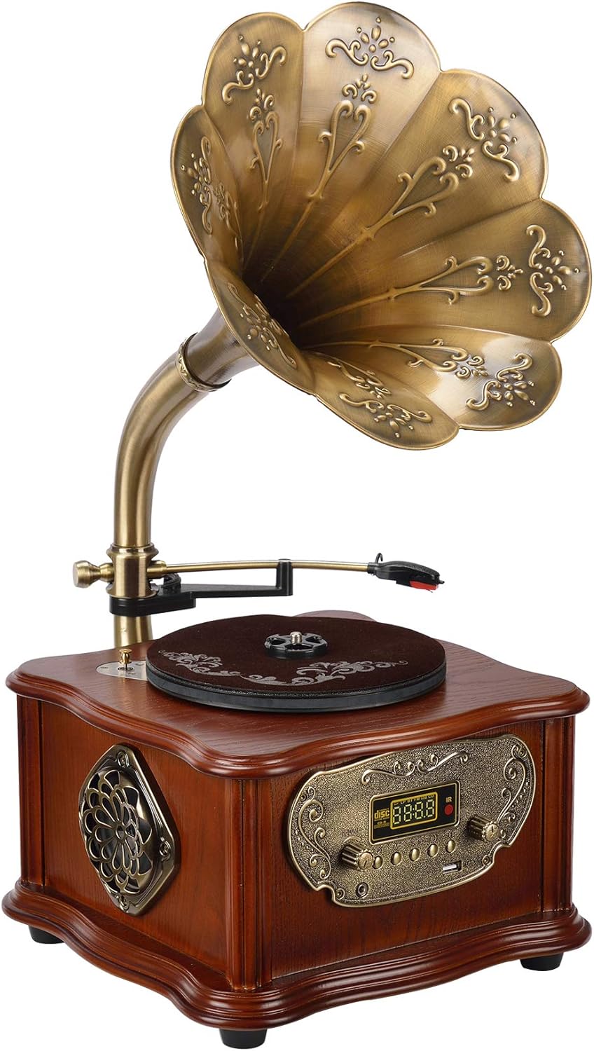 Wooden Gramophone Phonograph Turntable Vinyl Record Player Stereo ...