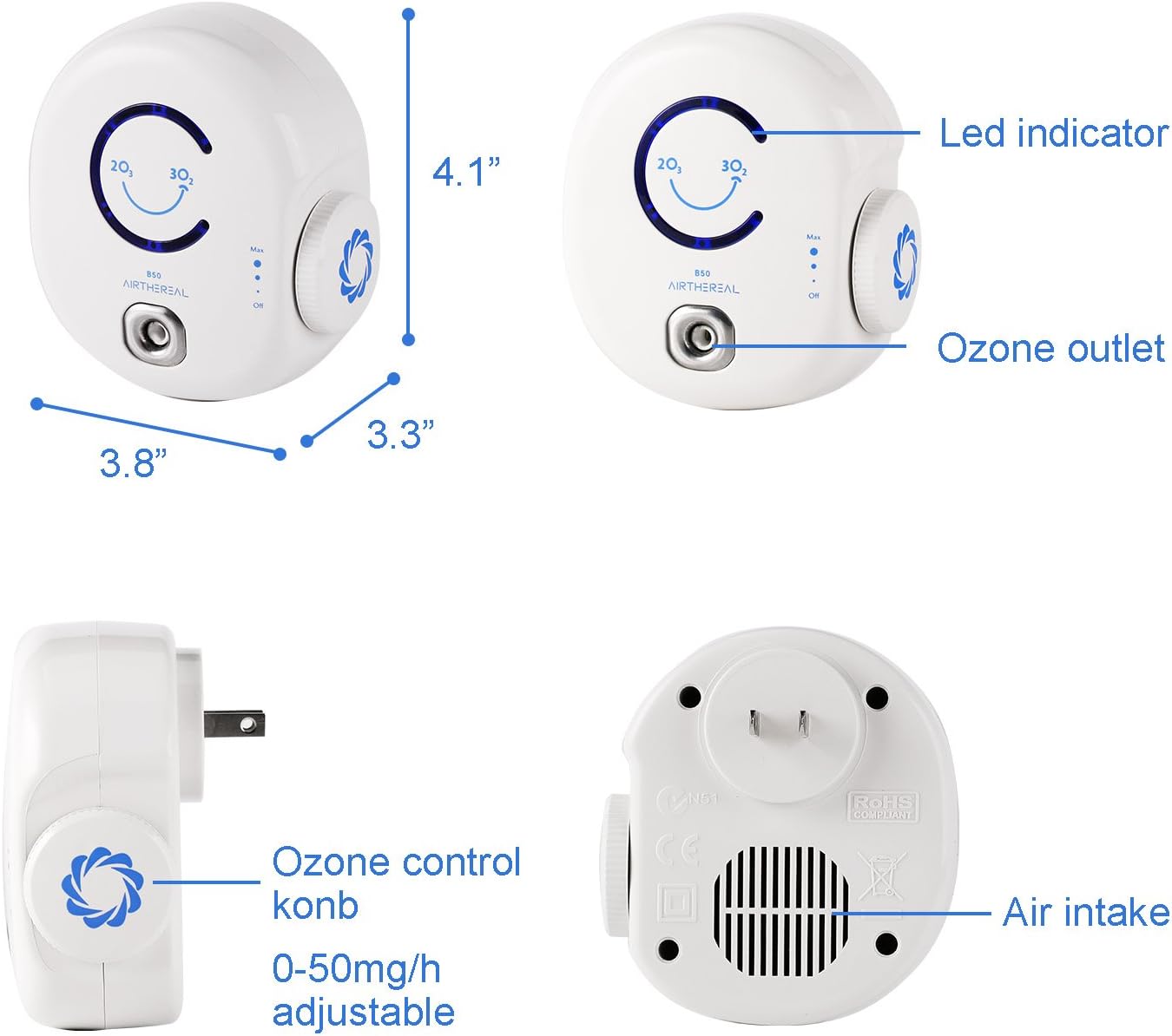 Générateur D'Ozone Portable Airthereal DA25 - Élimine Odeurs, Fumée, COV, Pour Maison, Garage, Voiture - 9