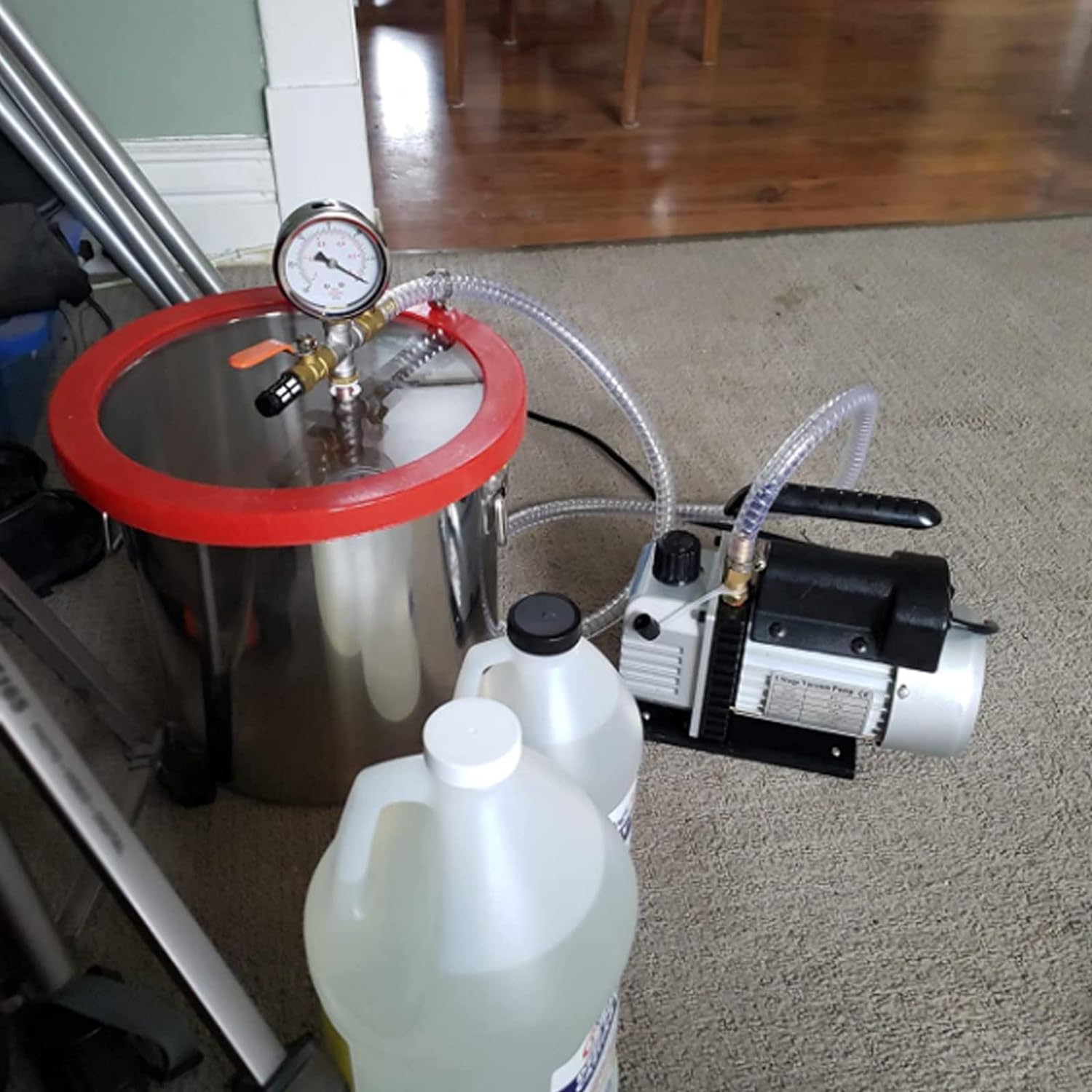 Chambre à Vide VEVOR 5 Gallons (19L) Avec Pompe 3CFM - Pour Dégazage Résine/silicone, 220V