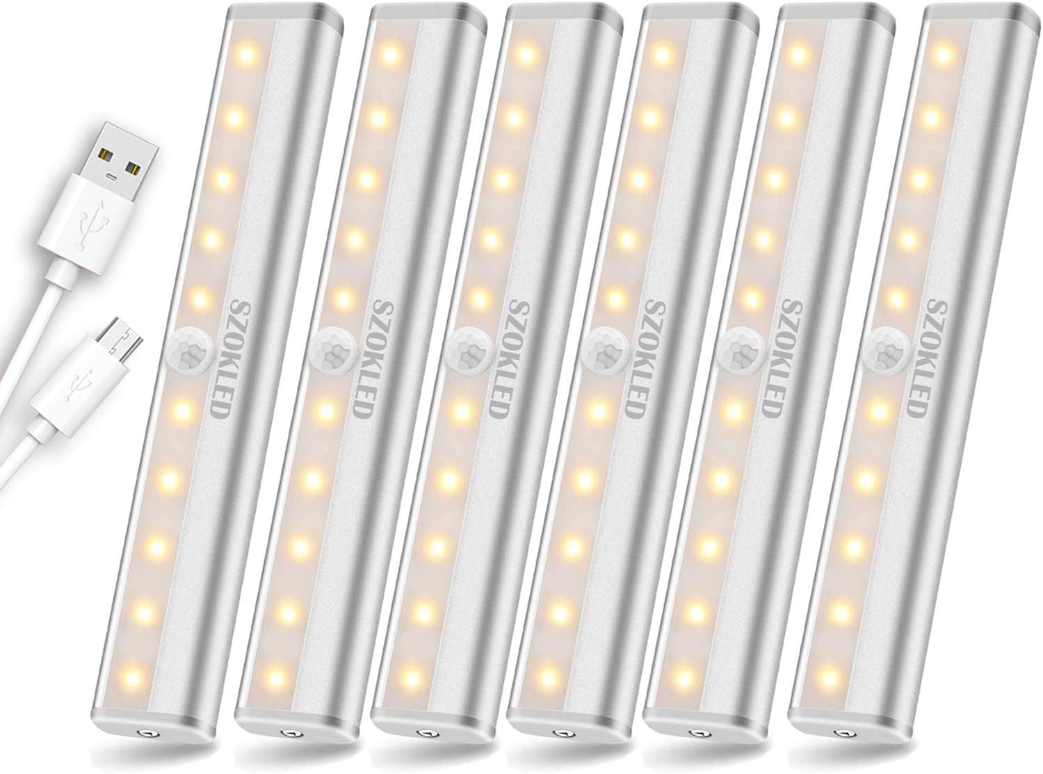 Coolqiya Rechargeable Motion Sensor Closet Light - 30cm LED Under Cabinet Light, Stepless Dimming