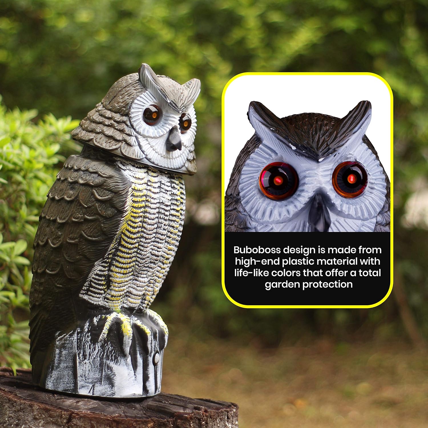 BuboBoss Fake Scarecrow Owl Decoy |16 Inch Solar Powered Motion ...