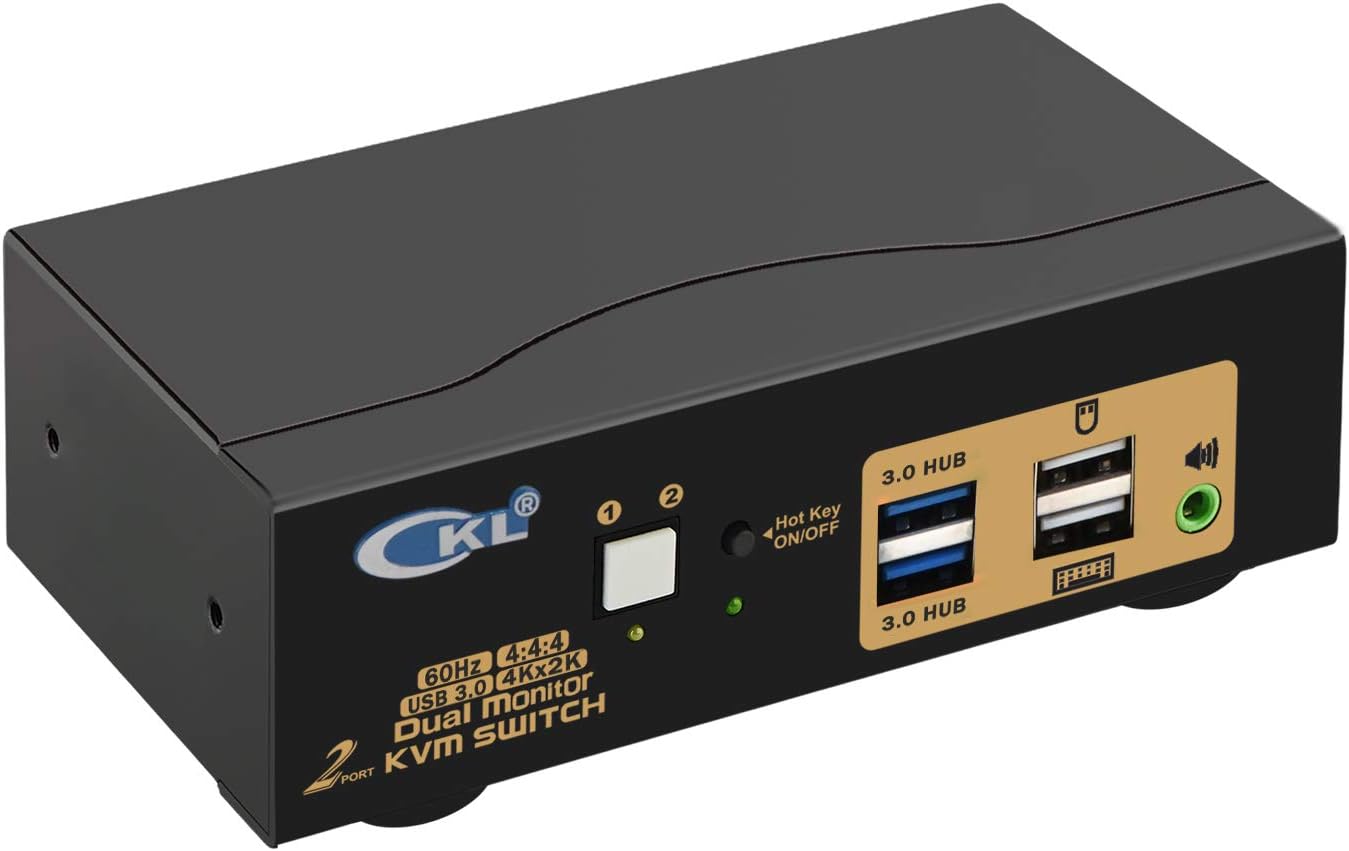 CKL KVM Switch Dual Monitor DisplayPort 2 Port 4K 60Hz 4:4:4, 2x2 DP ...