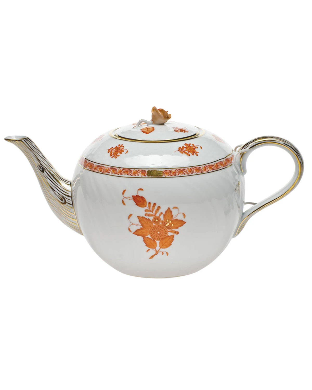 Herend Chinese Bouquet Rust Tea Pot with Rose - Revivalcandy