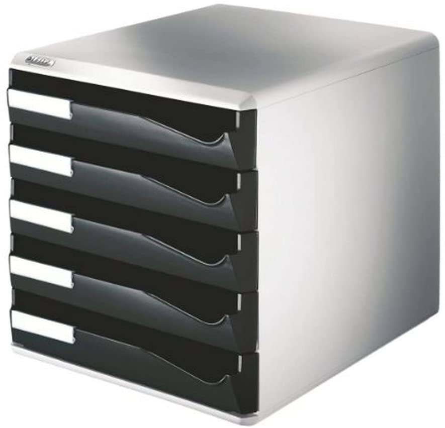 Leitz Cassettiera Da Scrivania In Plastica 5 Cassetti - Set Contenitore Per Ufficio, Nero, Impilabile, Con Fermo Anticaduta E Chiusura Soft-Close